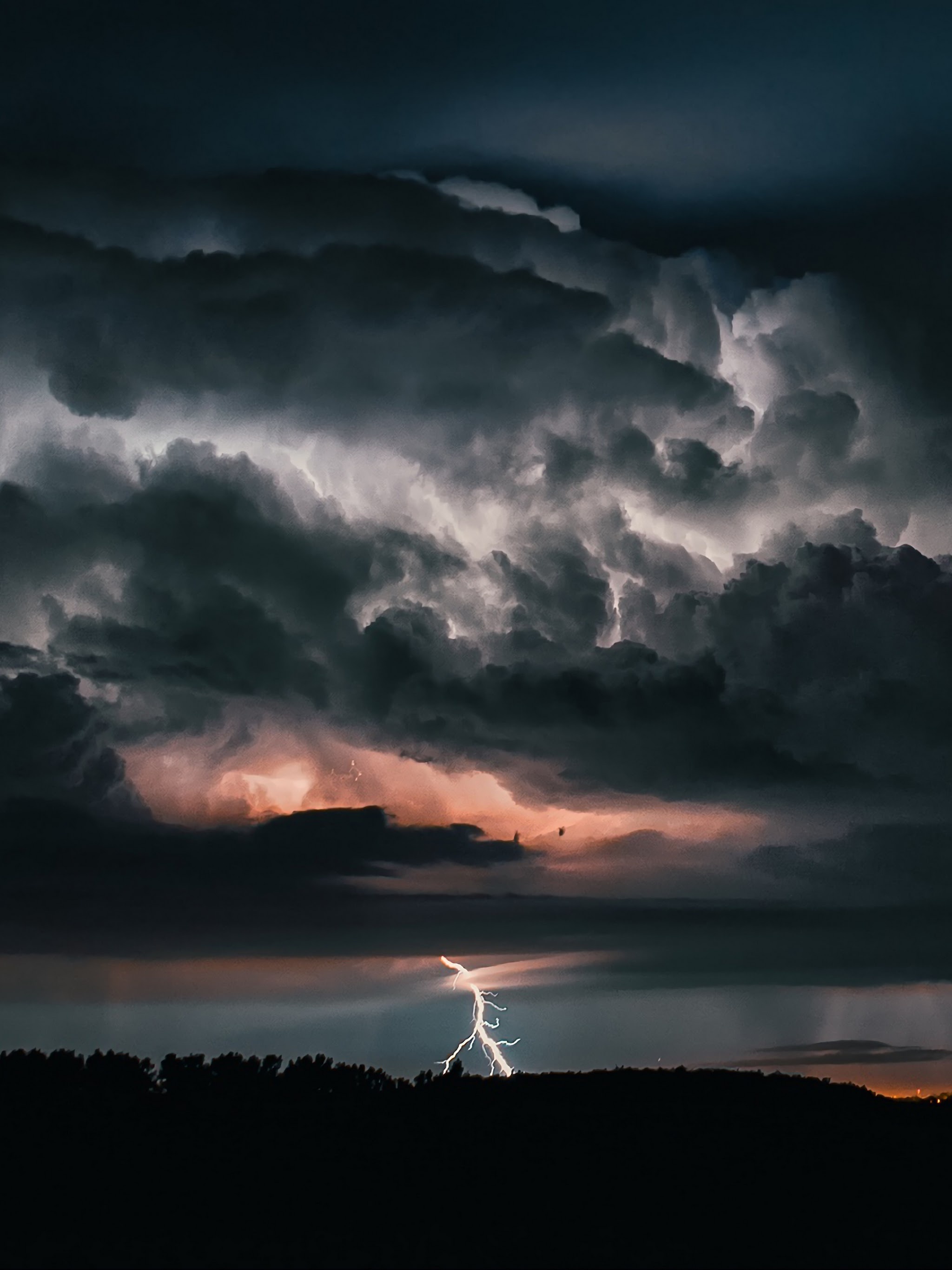 Gray Cloudy Sky, Thunder and lightning, Dramatic landscape, Electrifying beauty, 2050x2740 HD Phone