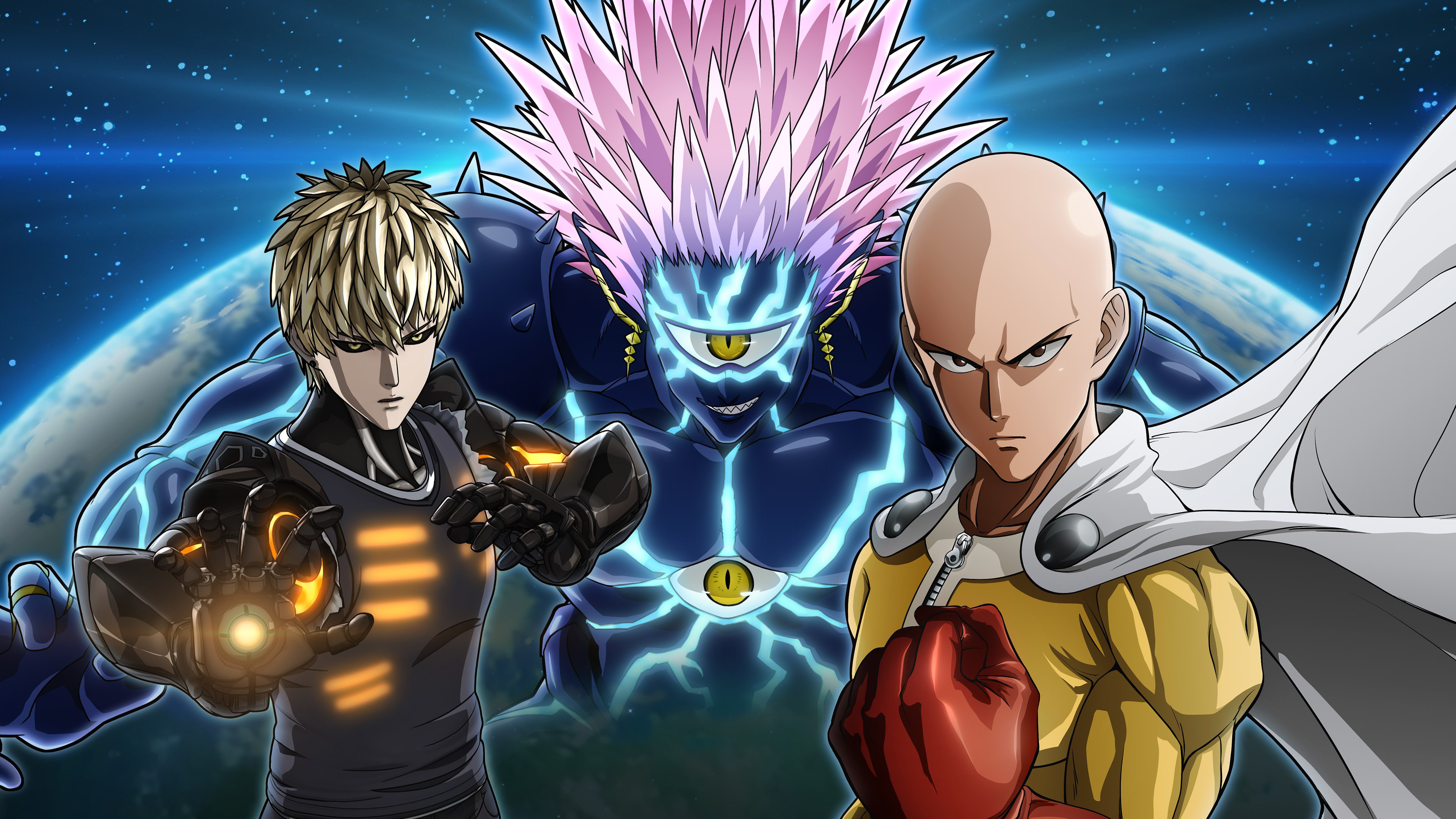 Saitama, Lord Boros, Genos, One-Punch Man, 4K Desktop wallpaper