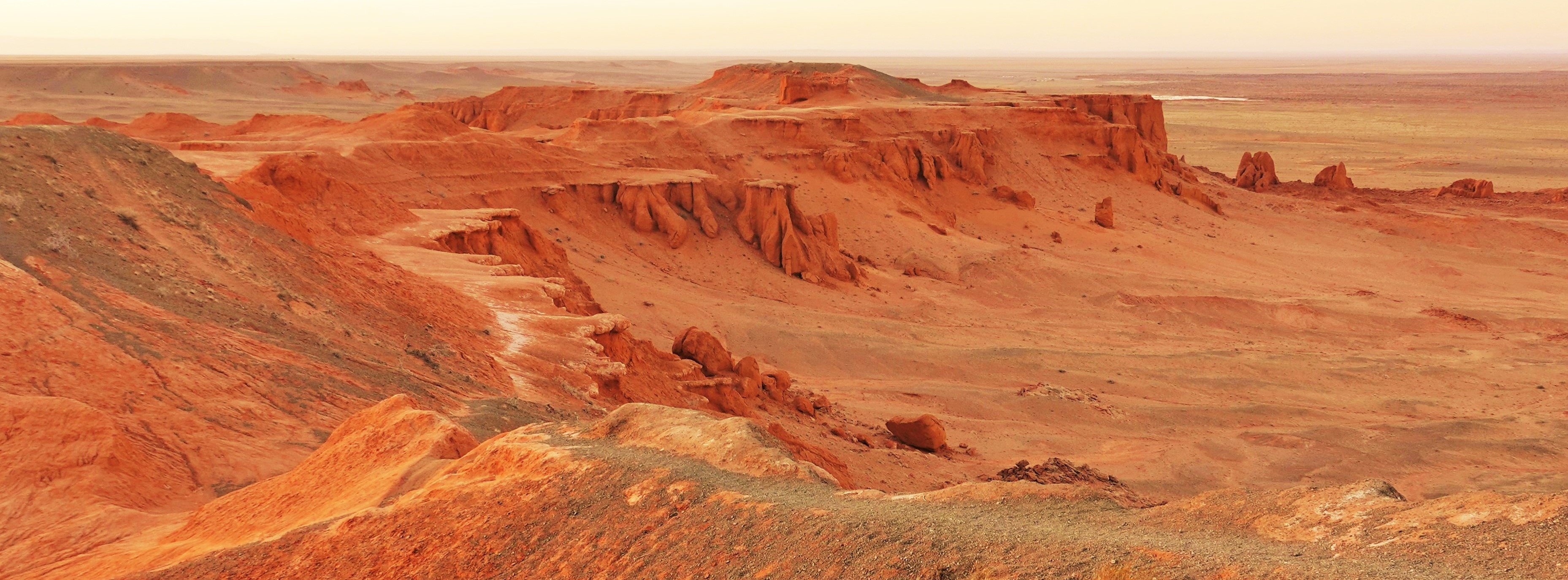 Flaming Cliffs, Gobi Desert Wallpaper, 3720x1380 Dual Screen Desktop
