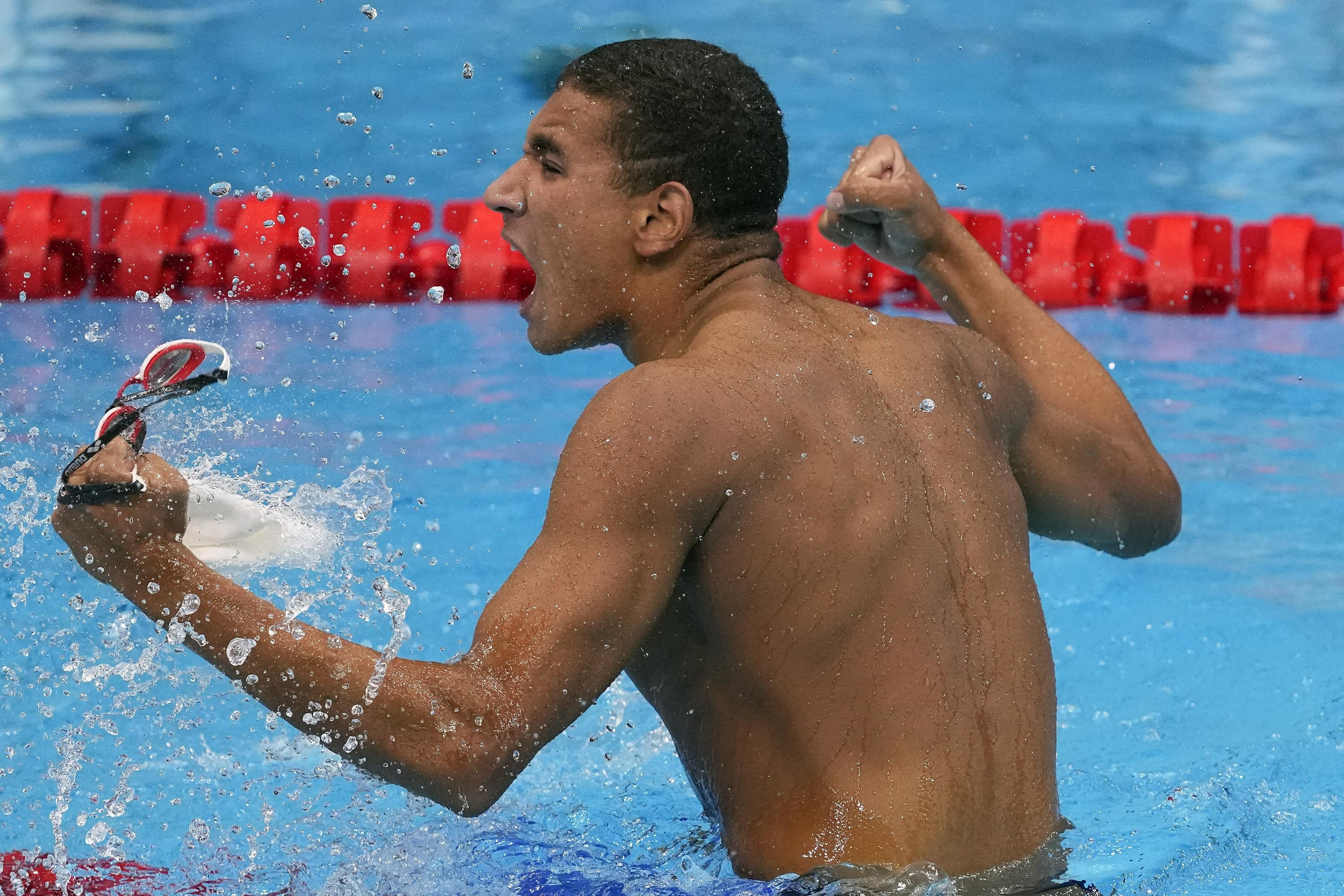 Tunisian teen wins, Olympic swimming gold, Surprising victory, Tokyo 2020, 3000x2000 HD Desktop