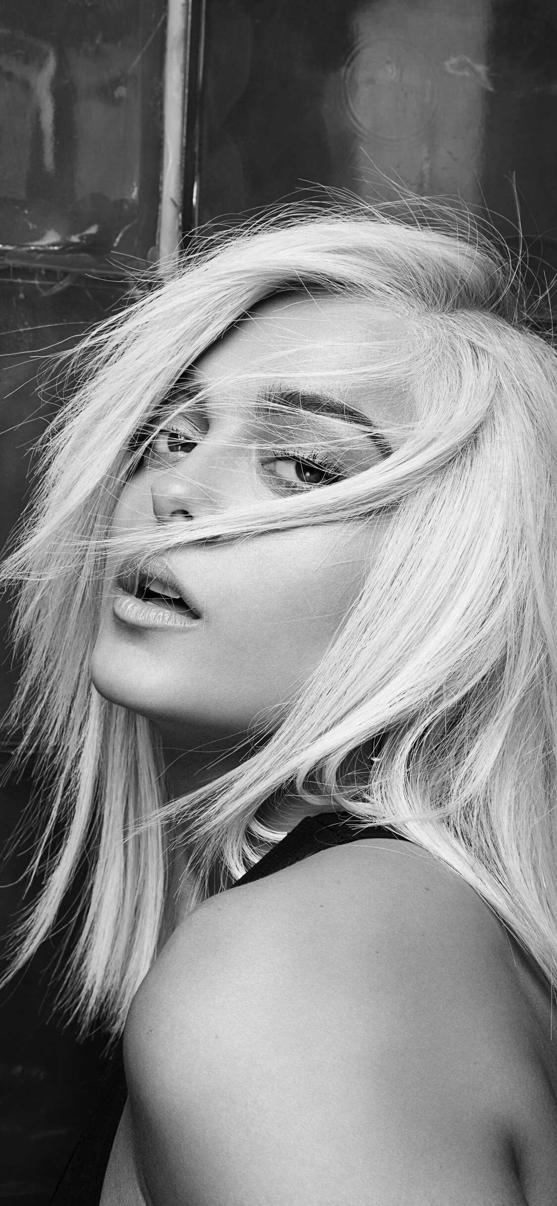 Bebe Rexha, Monochrome wallpaper, iPhone XS, HD background, 1130x2440 HD Phone