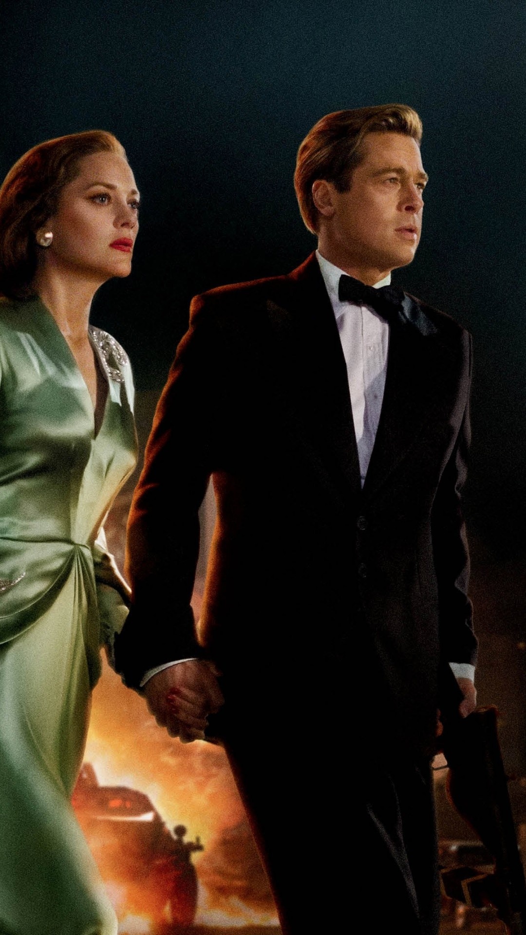 Allied movie, Brad Pitt, Marion Cotillard, Love and war, 1080x1920 Full HD Phone