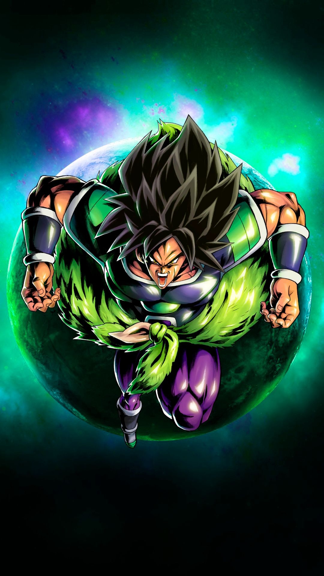 Broly (Dragon Ball Super), Ba's green fur pelt, glowing green planet, Full HD Phone wallpaper