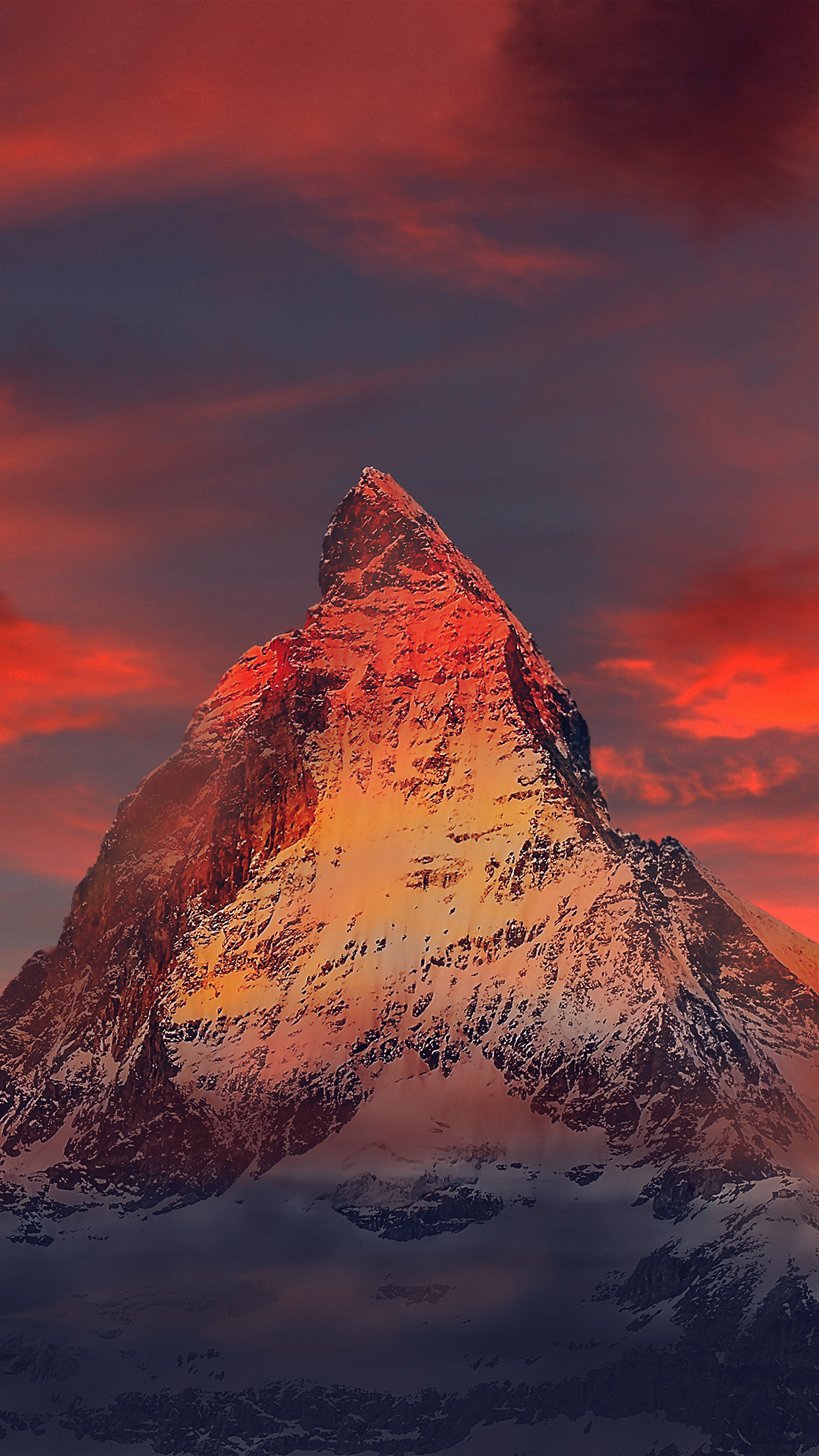 Matterhorn, red alpenglow sky, snow covered mountain peak, HD Phone wallpaper