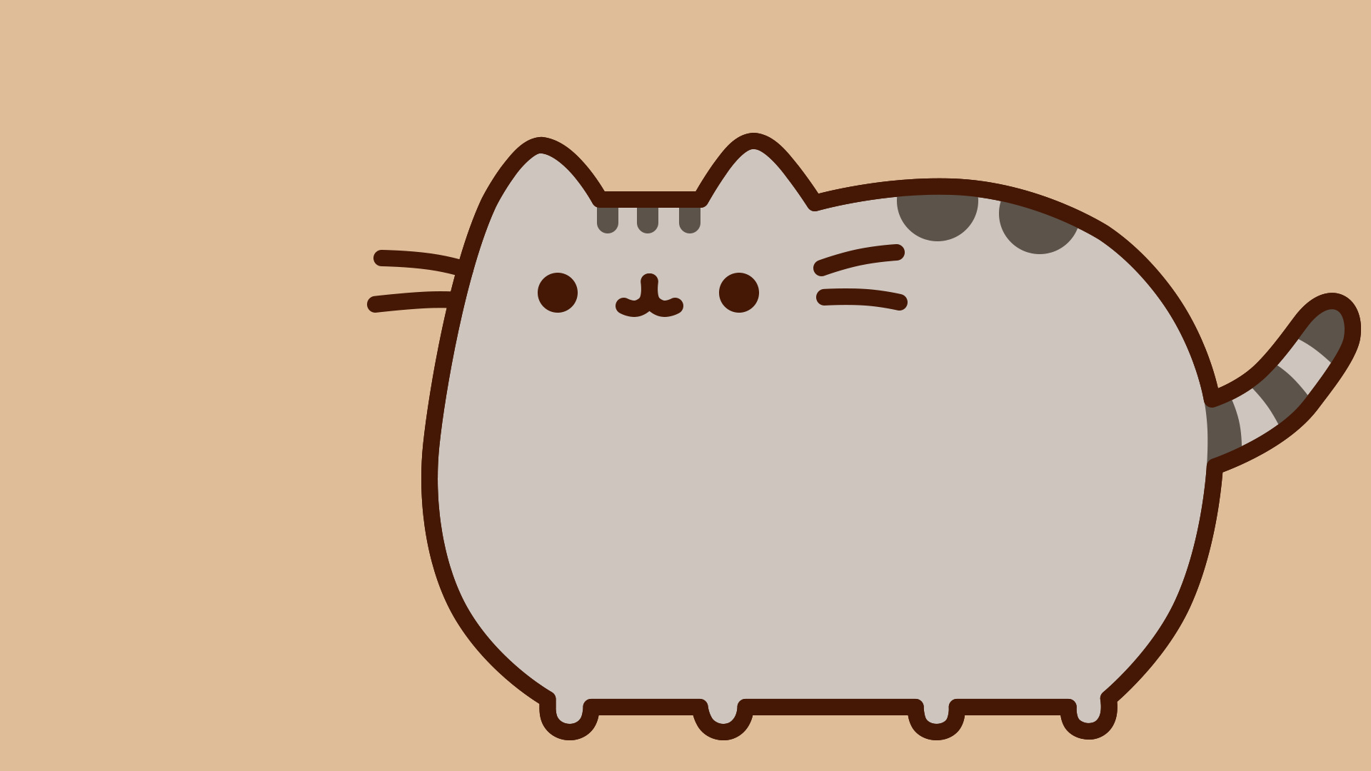 Pusheen the Cat, Chubby grey tabby cat, Tan minimalist backdrop, Full HD Desktop wallpaper