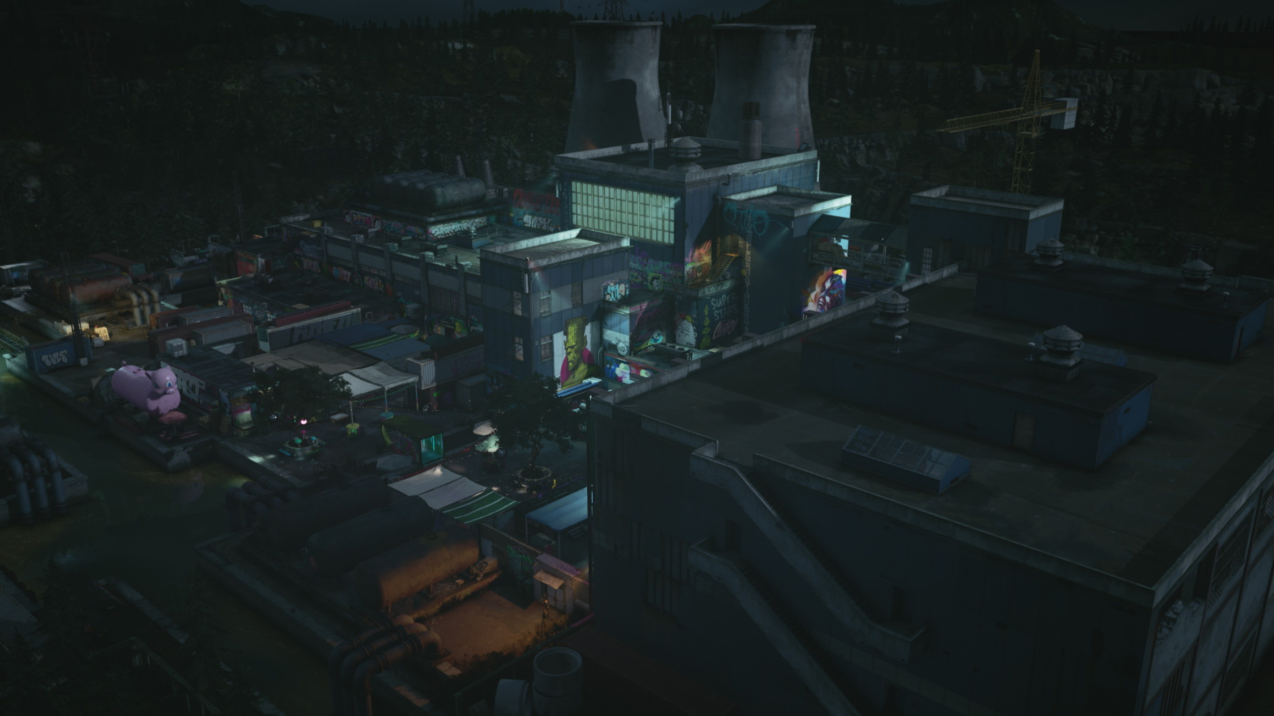Hitman 3 Berlin level, Club Hölle power plant, Industrial rave cooling towers, HD Desktop wallpaper