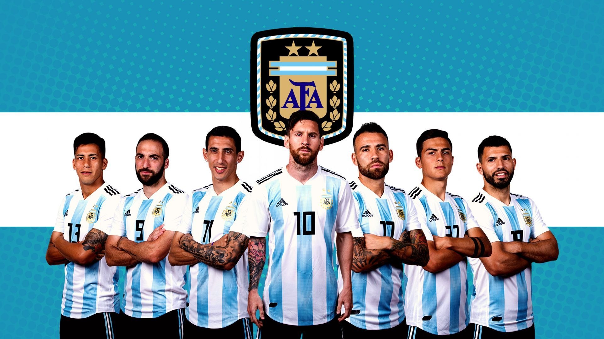 Lionel Messi, Argentina national football team, Argentine Football Association crest, Angel Di Maria, Sergio Aguero, Full HD Desktop wallpaper