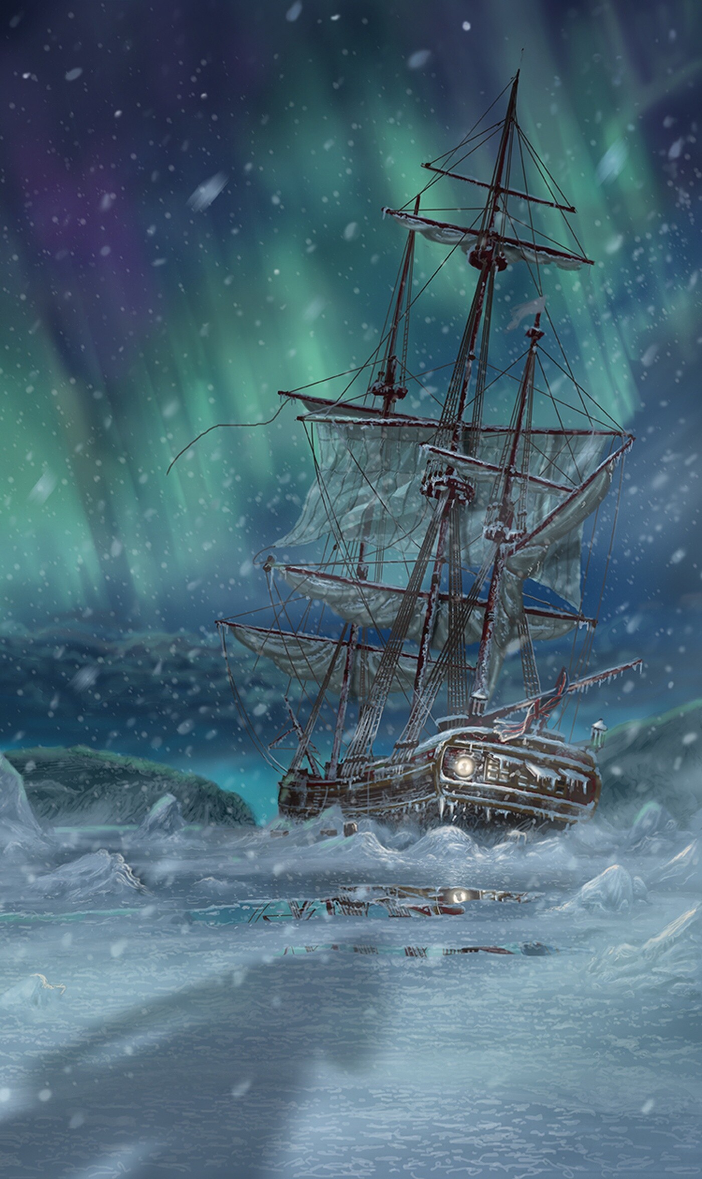 Ghost Ship, Illustration artwork, Quebec setting, Enchanting world, 1400x2360 HD Phone