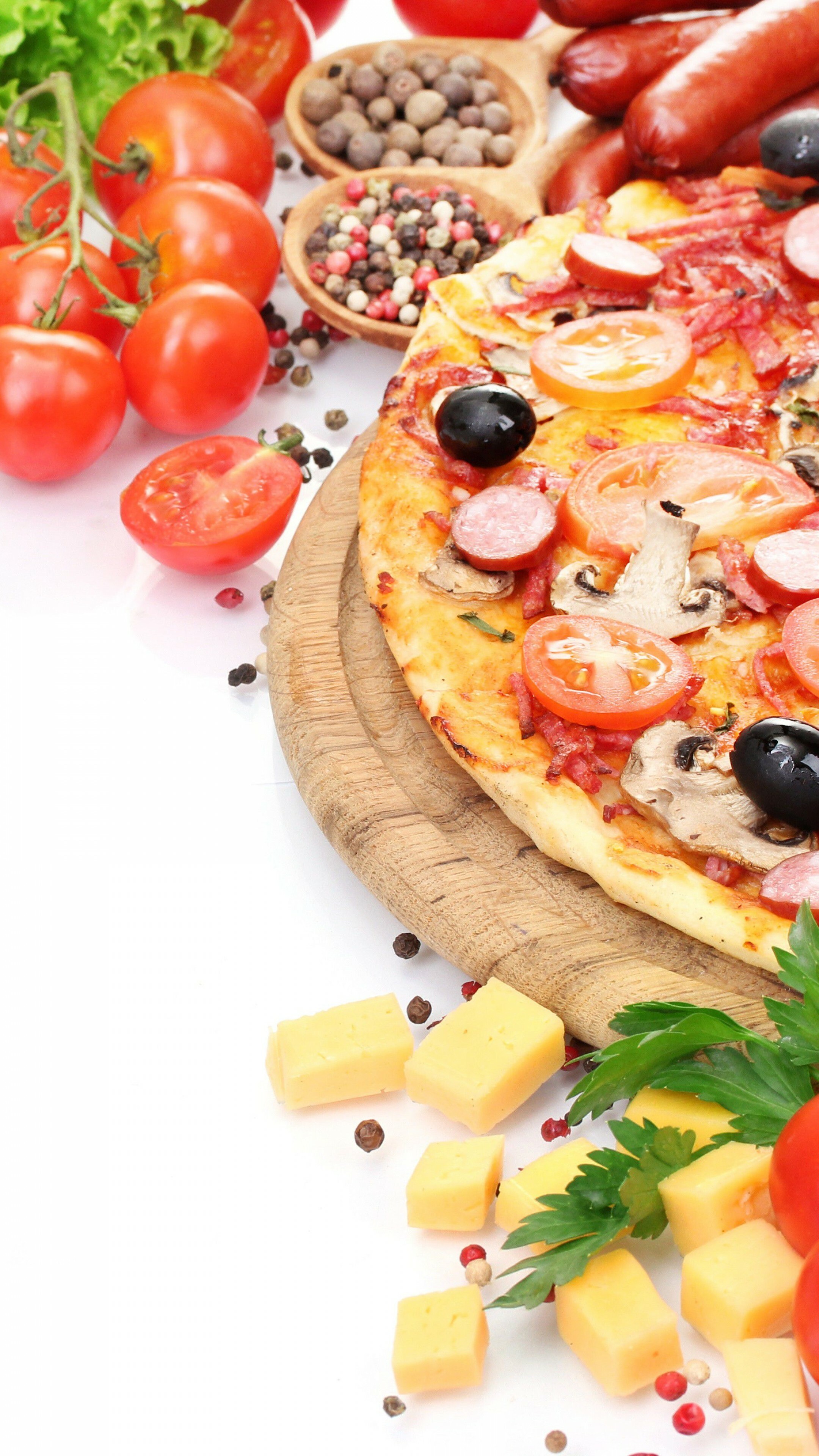 Tomato-topped pizza, 5K food wallpaper, Craving-inducing, Fresh and savory, 2160x3840 4K Phone