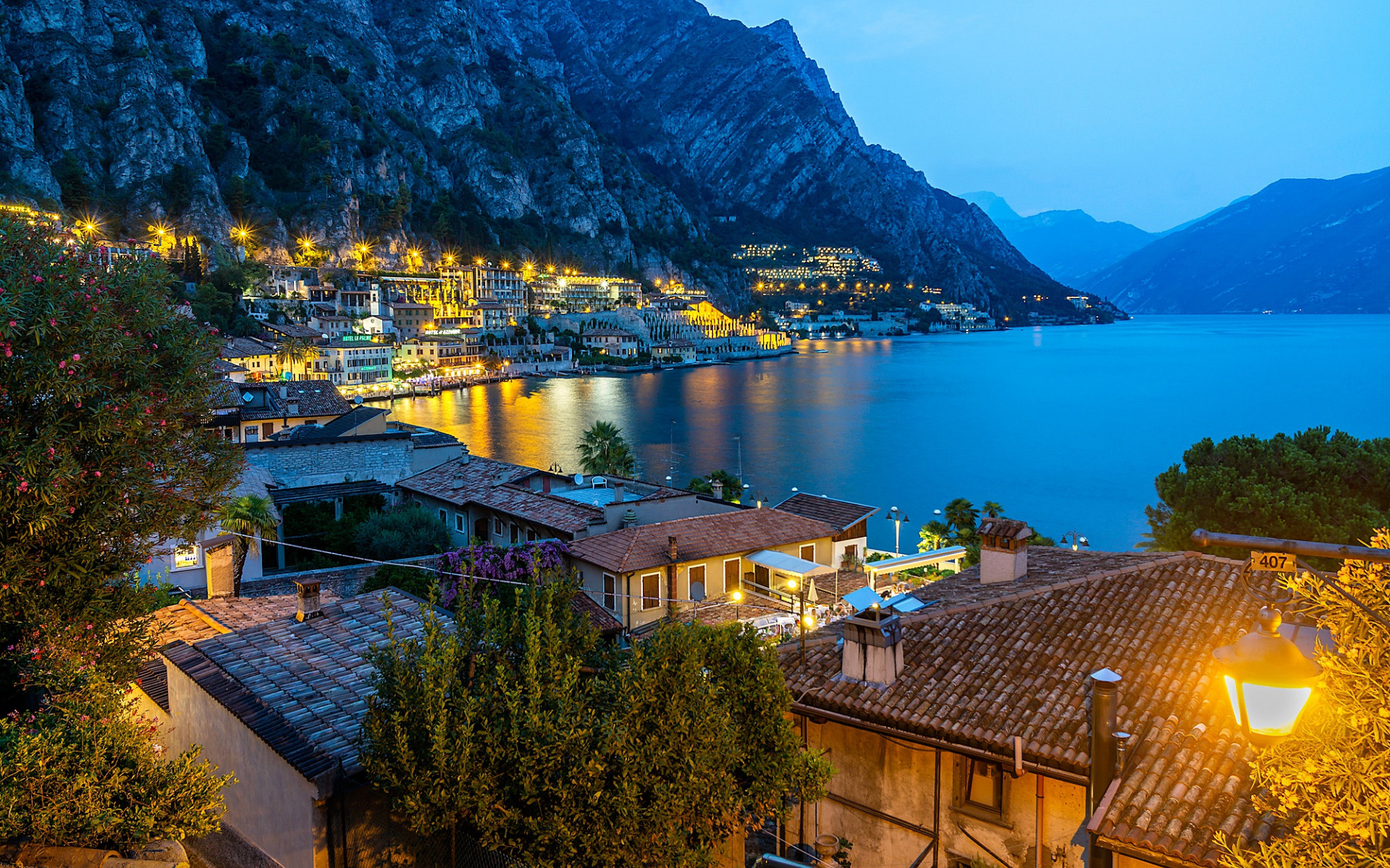 Limone sul Garda sunset, Cityscape view, Stunning mountain landscape, Lombardy Italy, 1920x1200 HD Desktop