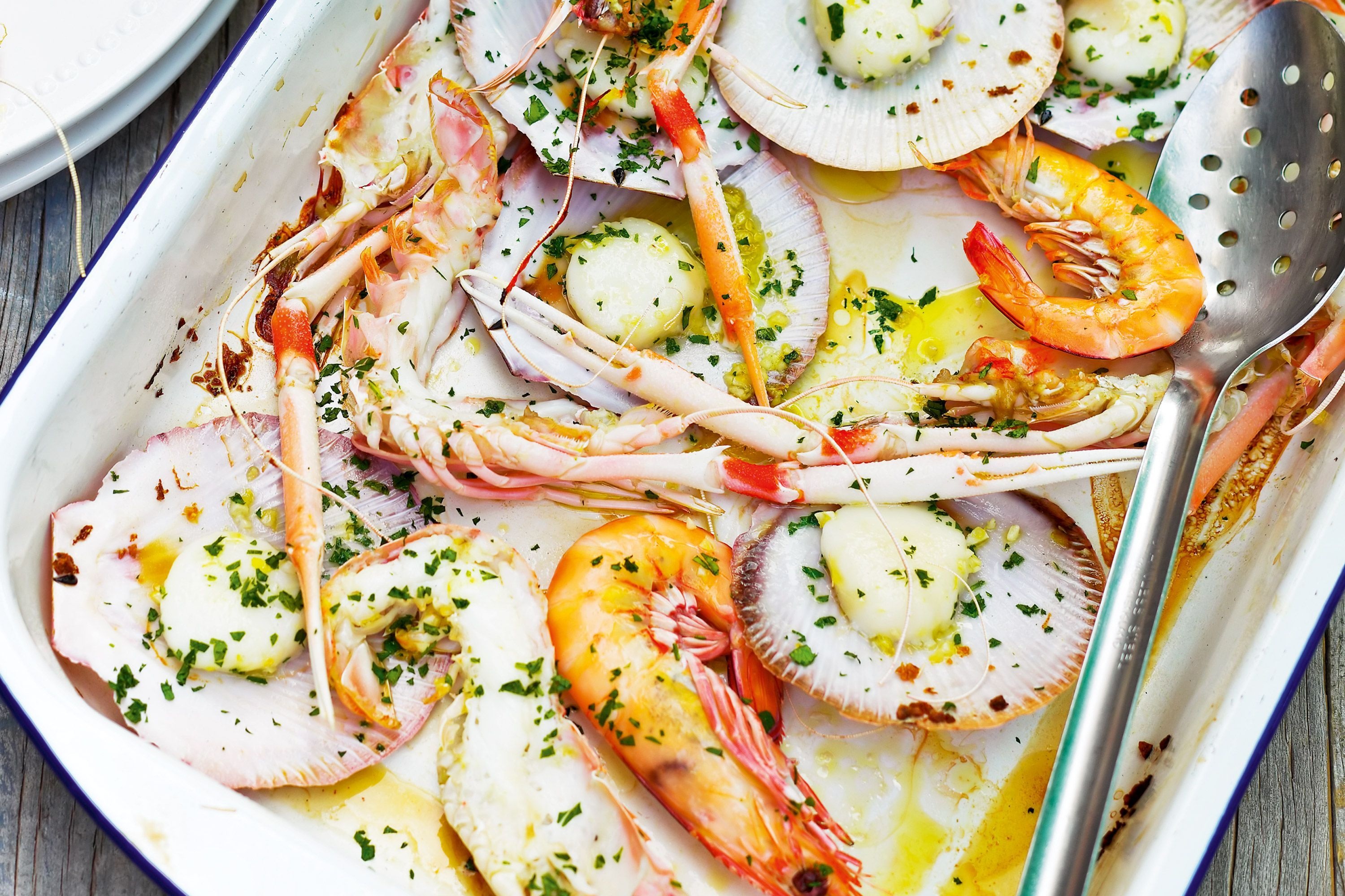 Roasted seafood, Lemon and herbs, Flavorful dish, Seafood extravaganza, 3000x2000 HD Desktop