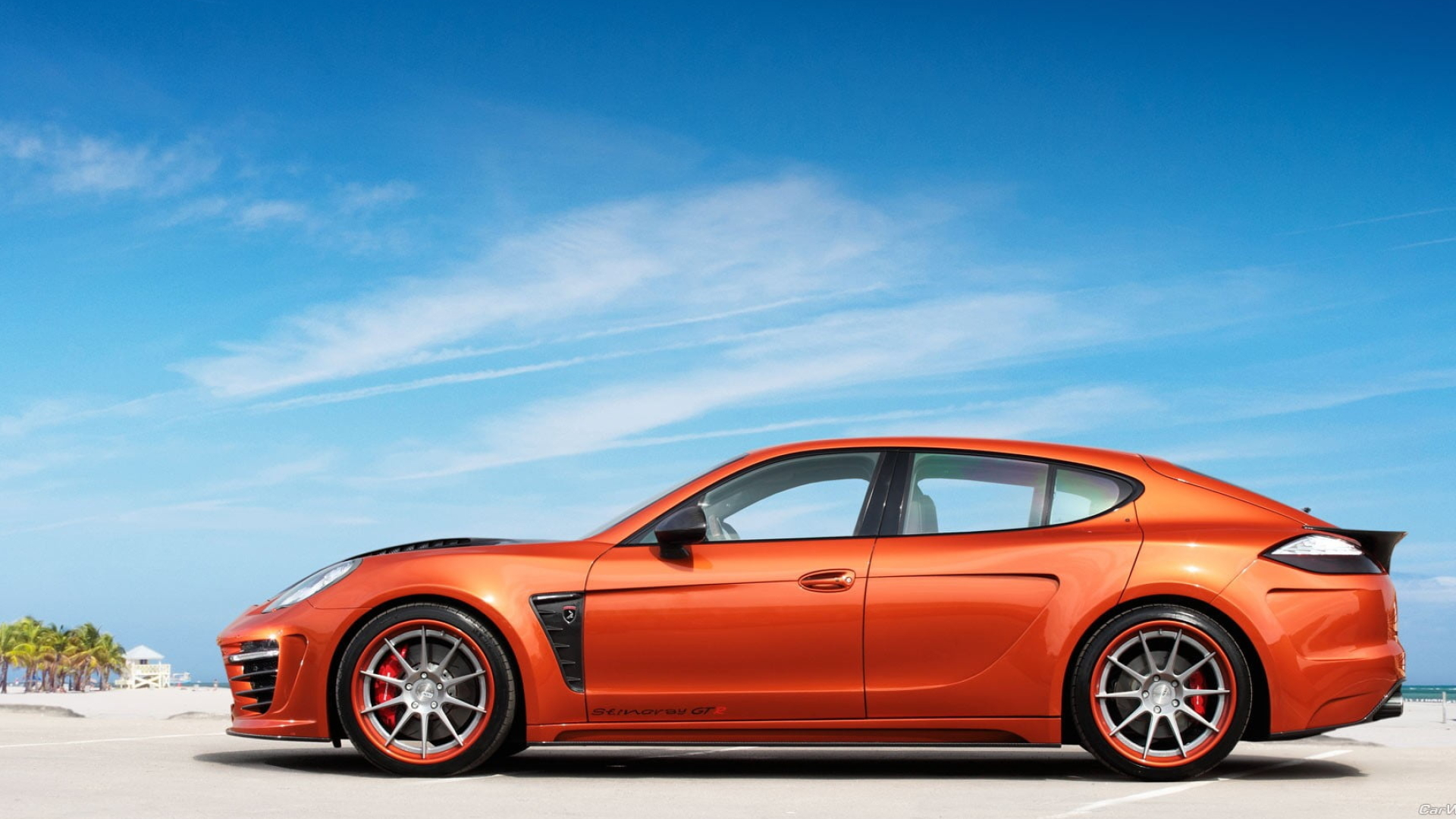 Porsche Panamera, Orange color, Sedan model, HD wallpaper, 1920x1080 Full HD Desktop