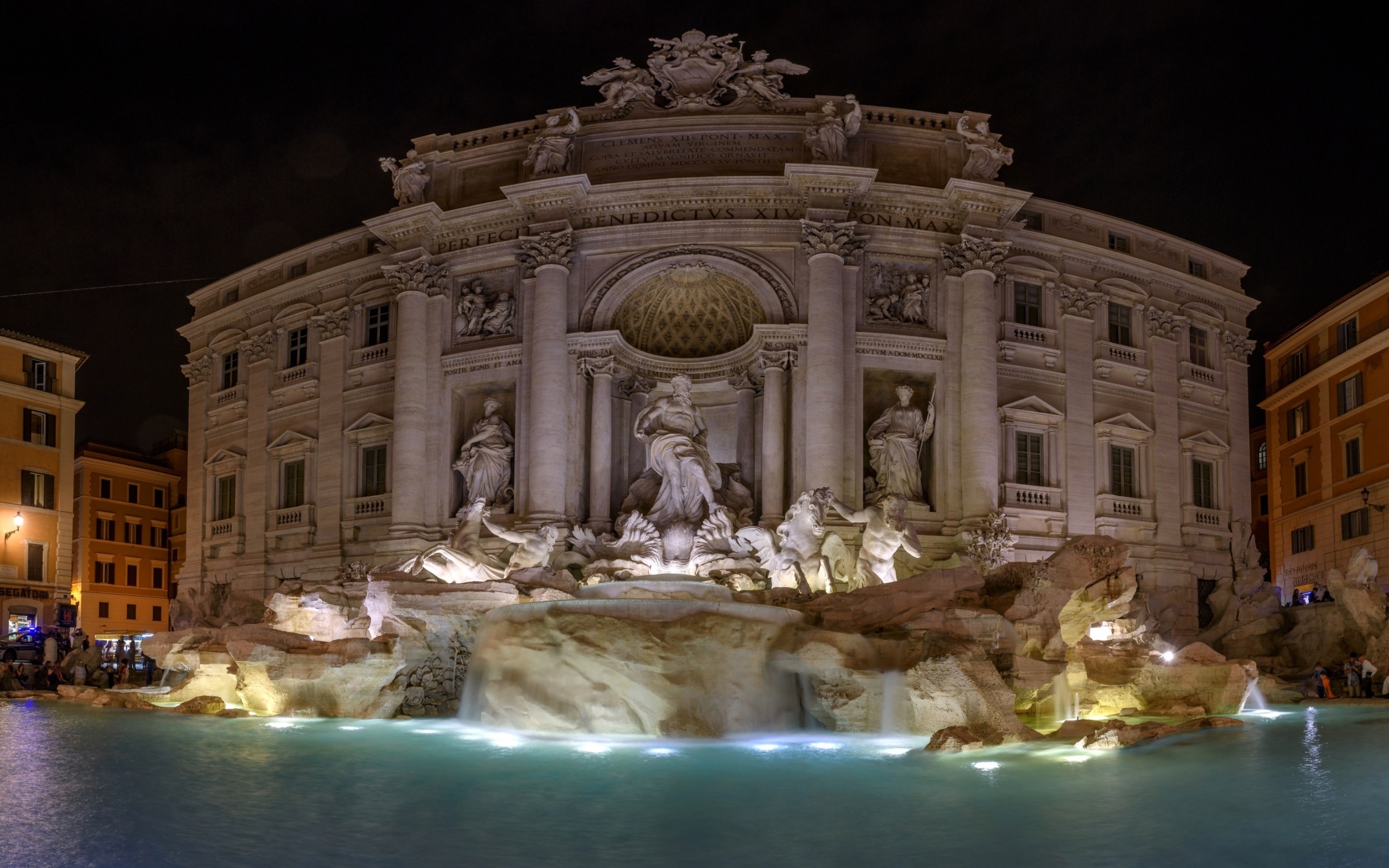 Nighttime Trevi Fountain, Rome's landmarks, HDR photography, Aesthetic appeal, 2560x1600 HD Desktop