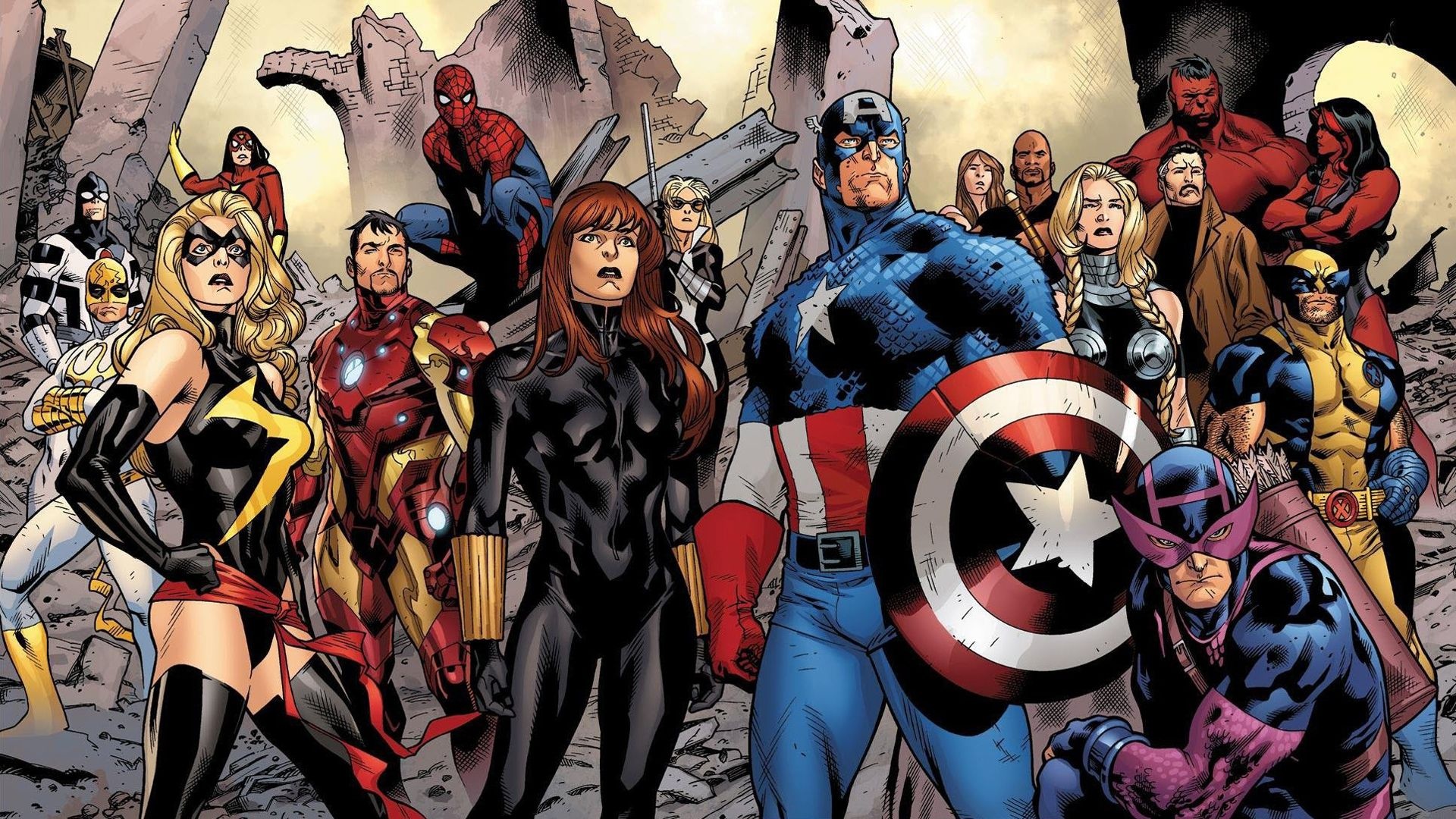 Captain America Steve Rogers, Black Widow Natasha Romanoff, Ms. Marvel Carol Danvers, Iron Man Tony Stark, Marvel Avengers team, Full HD Desktop wallpaper
