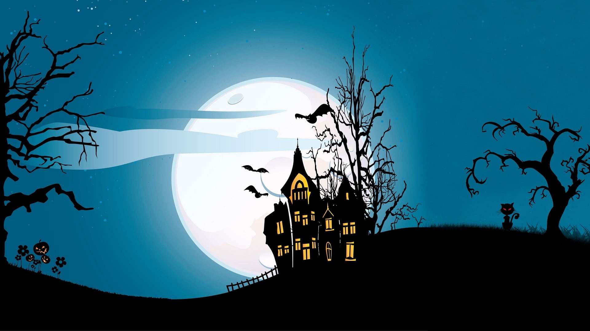 Landscape illustration of house with Halloween text overlay HD wallpaper 1920x1080