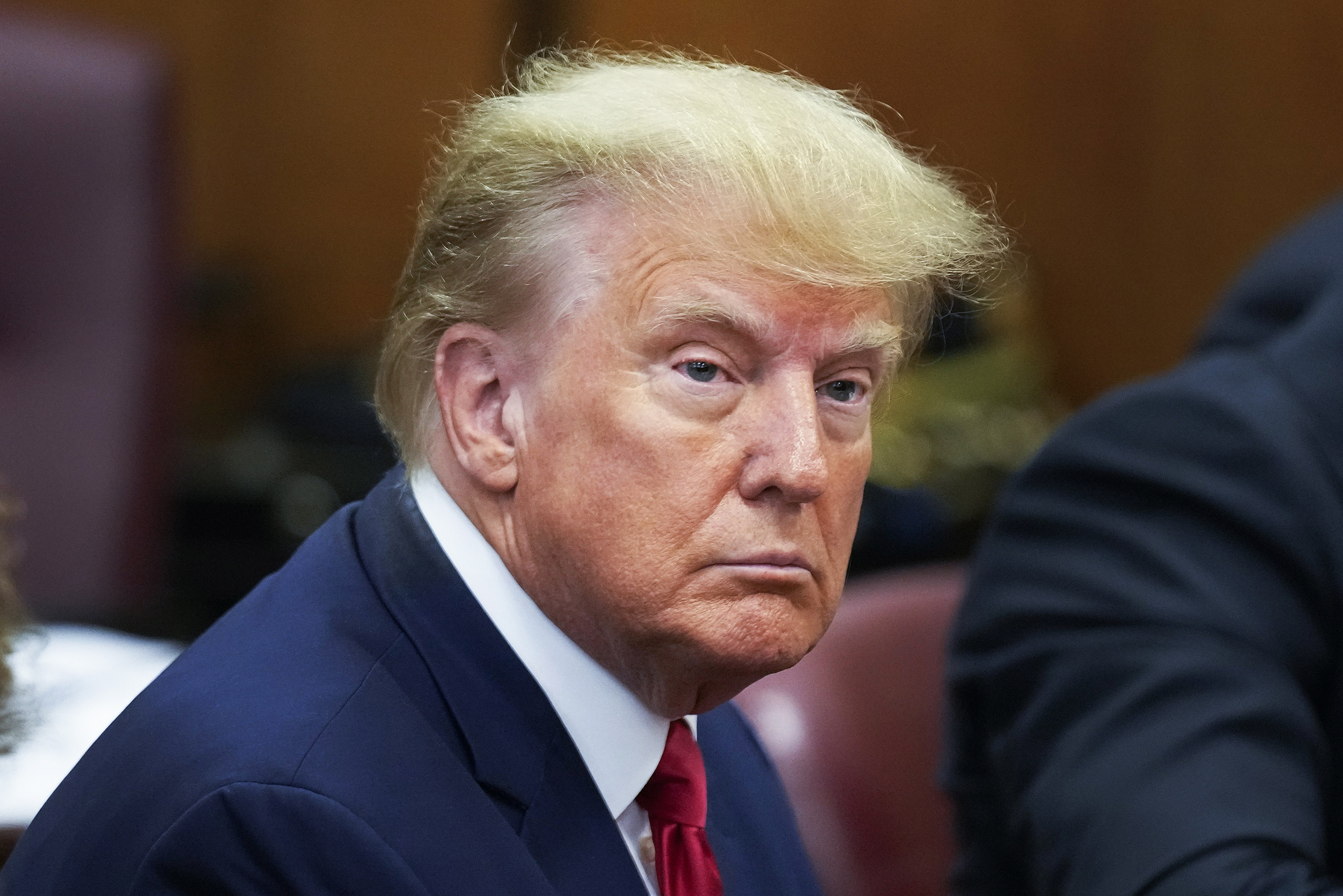 Donald Trump, navy suit red tie, courtroom defense table, HD Desktop wallpaper