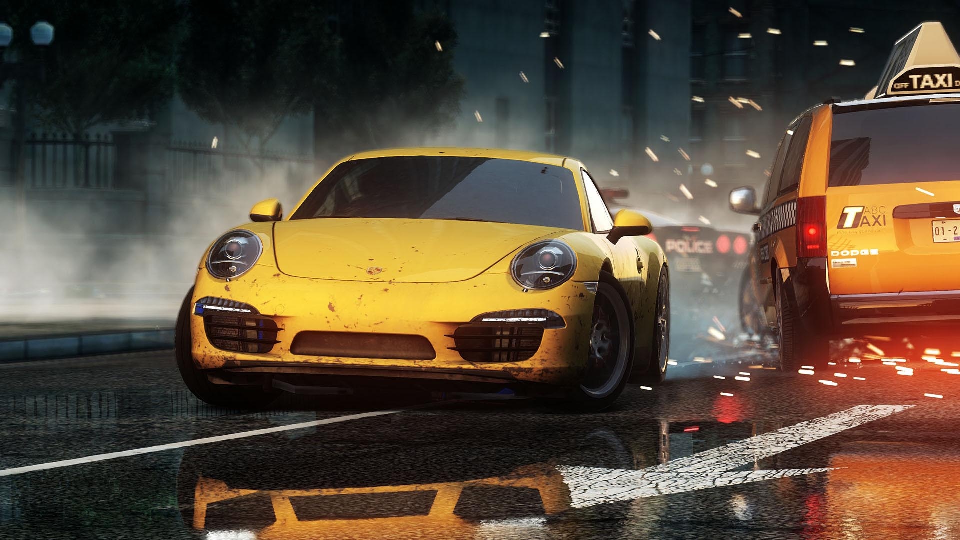 Porsche 911 Carrera S, Dodge Grand Caravan taxi, Need for Speed Most Wanted, Full HD Desktop wallpaper