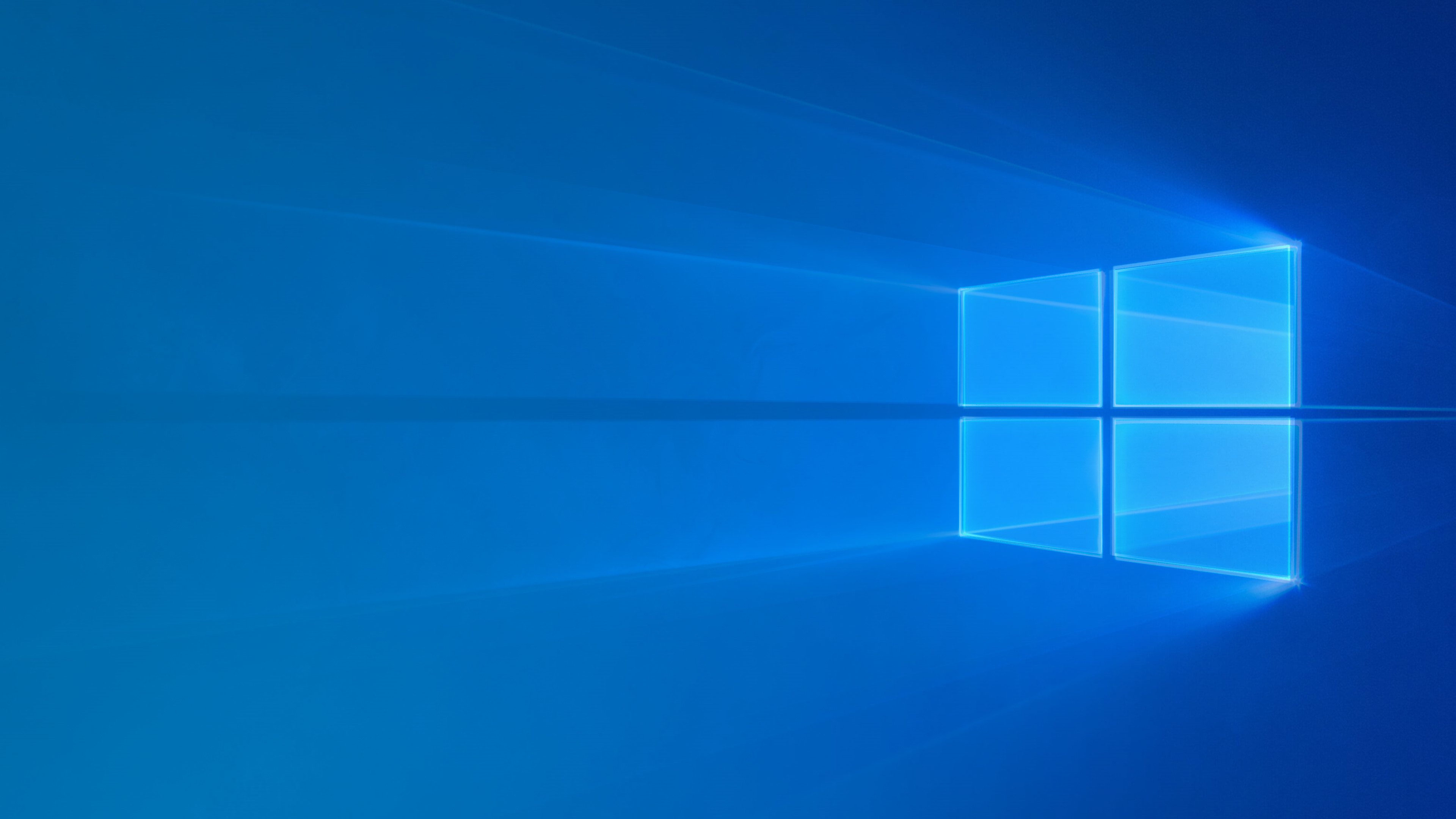 Windows 10 Hero logo, volumetric light beams, cyan blue gradient, 4K Desktop wallpaper