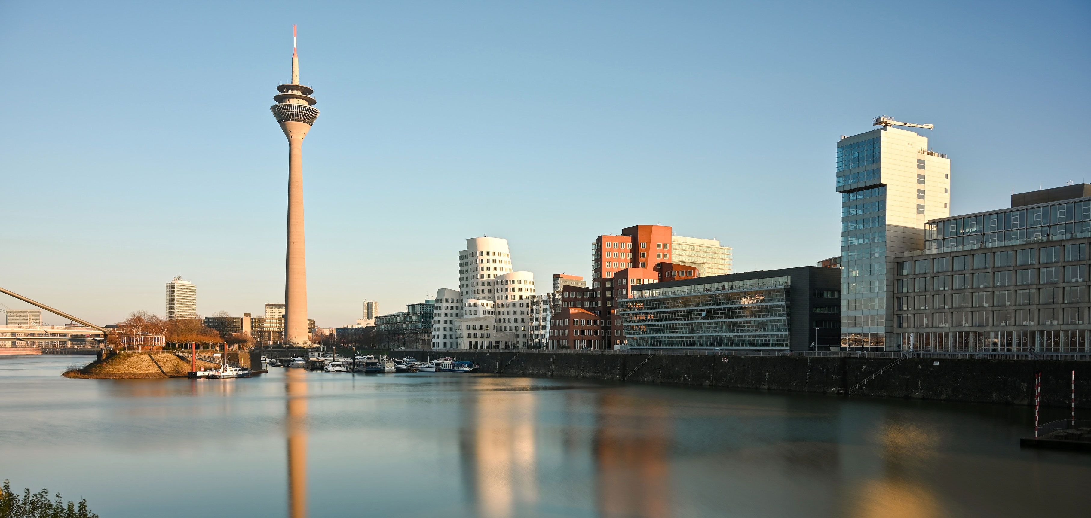 Dusseldorf Skyline, Signium architecture, City's allure, Iconic skyline, 3630x1730 Dual Screen Desktop