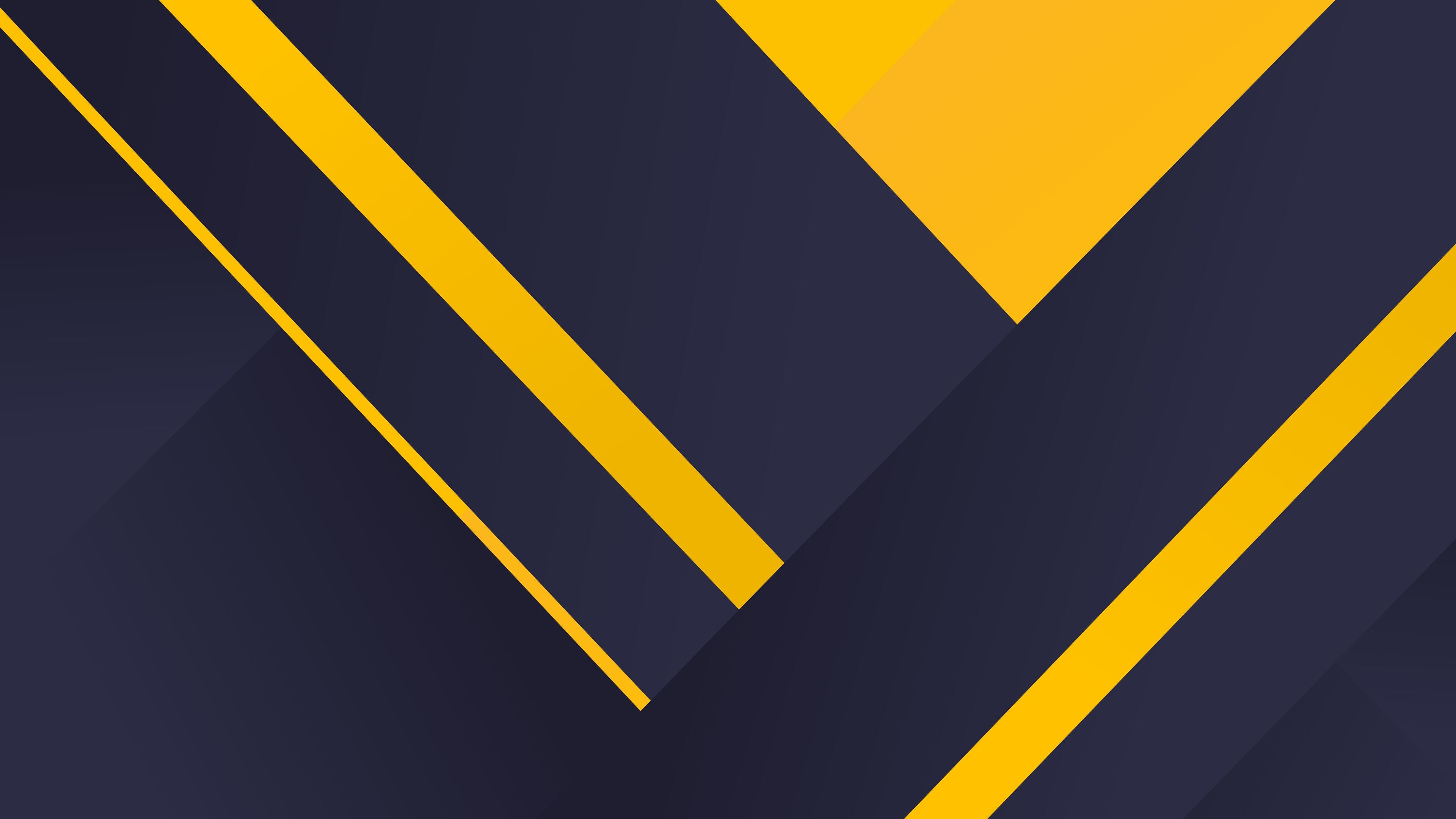 Yellow and blue geometric materials, Dark digital backgrounds, 3840x2160 4K Desktop