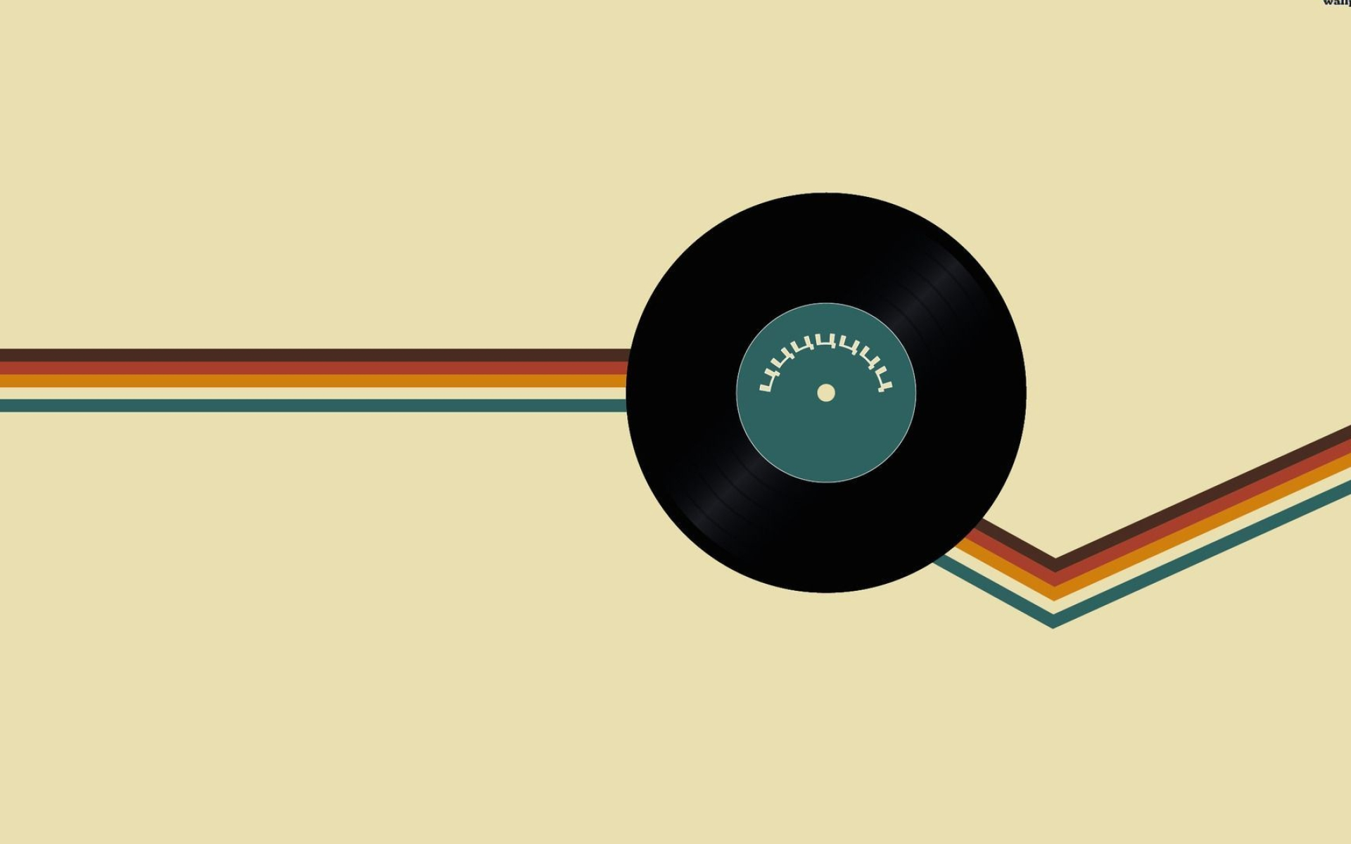 Vinyl record illustration, Retro color stripes, Cream minimalist backdrop, HD Desktop wallpaper