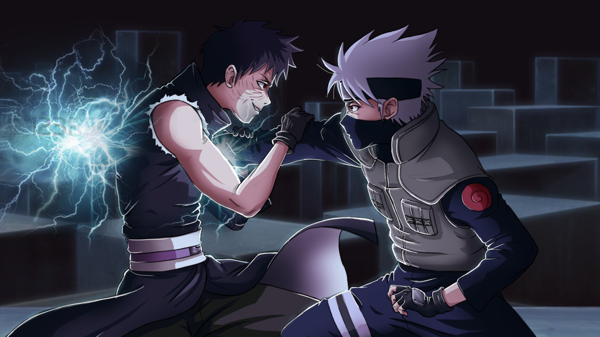 Obito Uchiha, Kakashi Hatake, Raikiri Lightning Blade, Full HD Desktop wallpaper