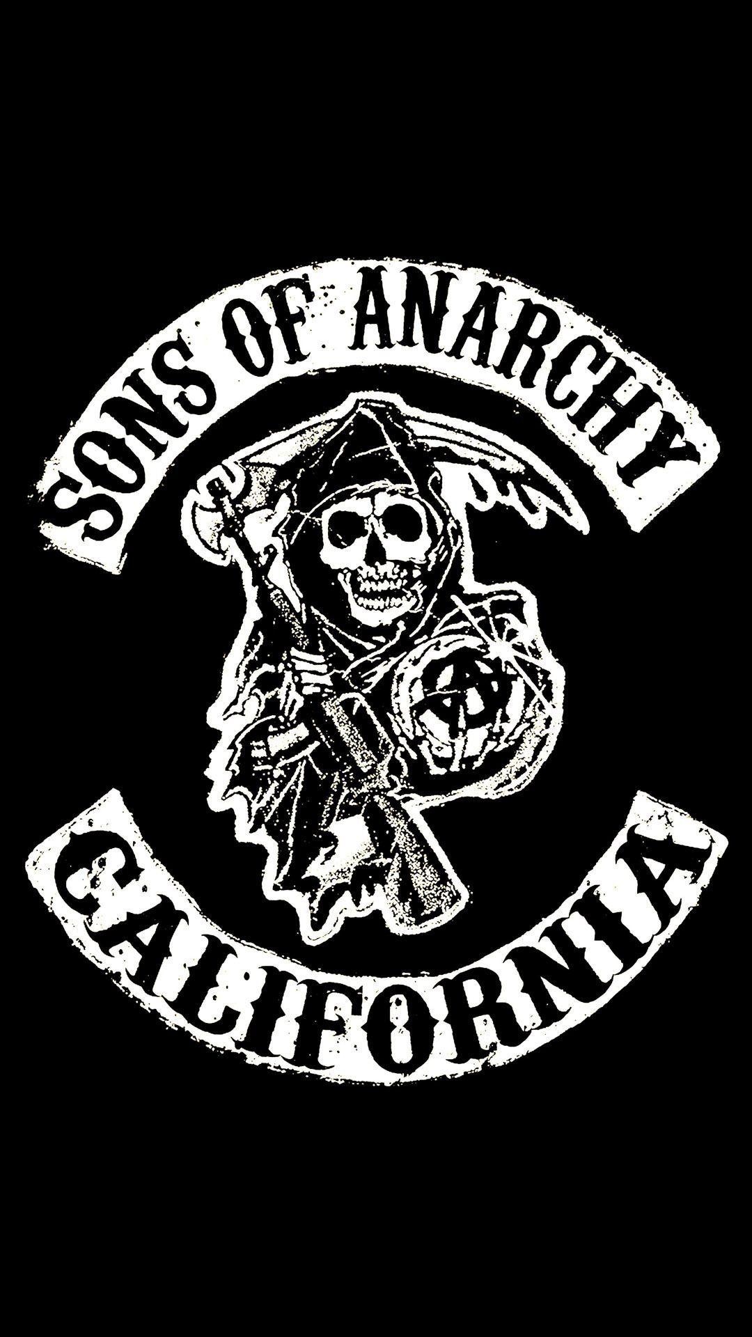Sons of Anarchy Grim Reaper emblem, Sons of Anarchy California rocker patch, Distressed monochrome graphic, Full HD Phone wallpaper