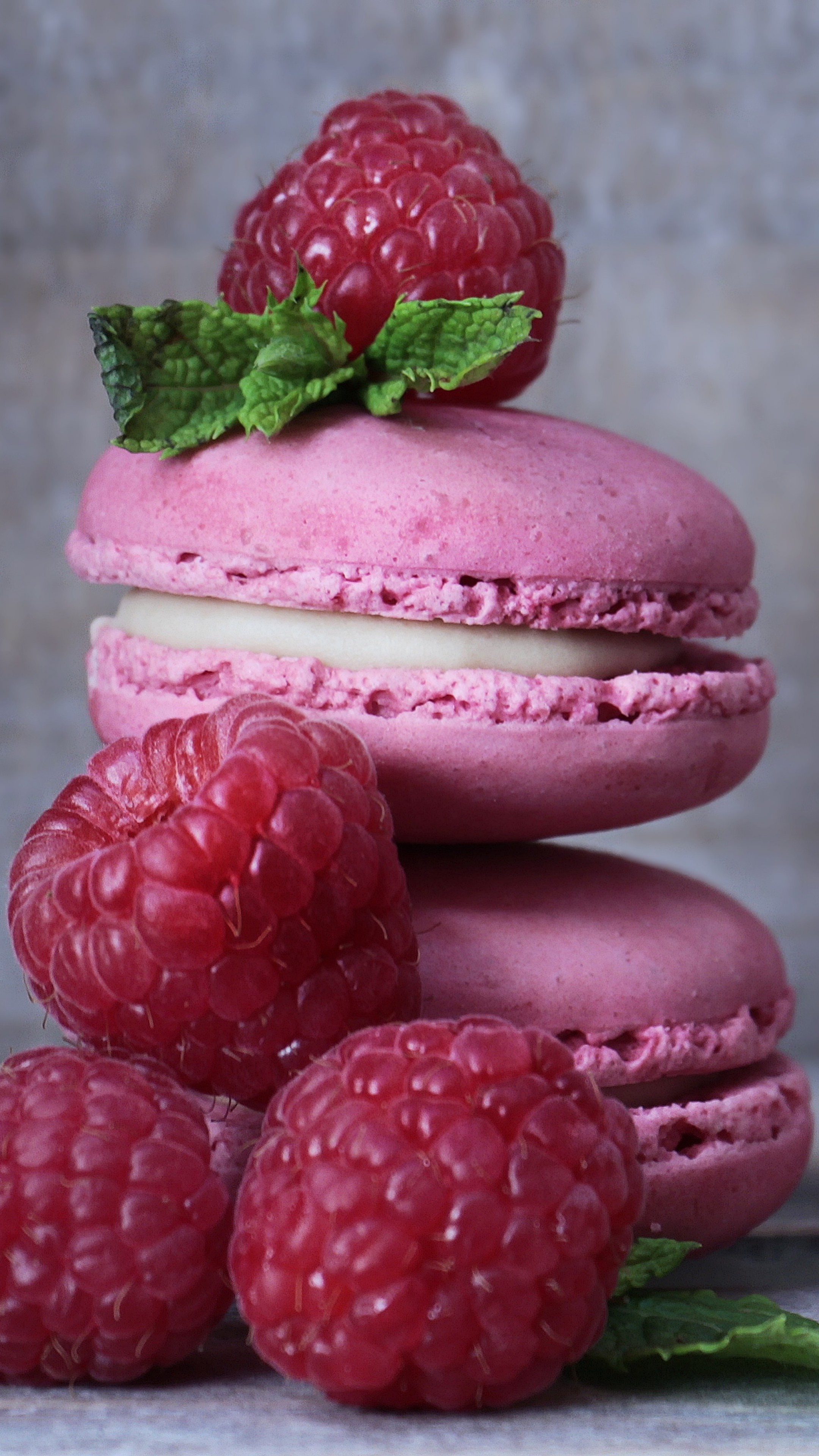 Raspberries and mint, Macarons Wallpaper, 2160x3840 4K Phone