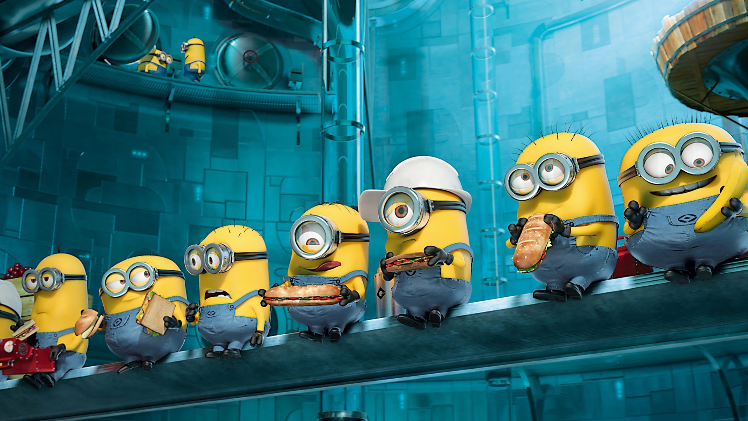 Despicable Me Minions, Lunch atop a Skyscraper parody, Minions eating sandwiches, steel girder beam, HD Desktop wallpaper