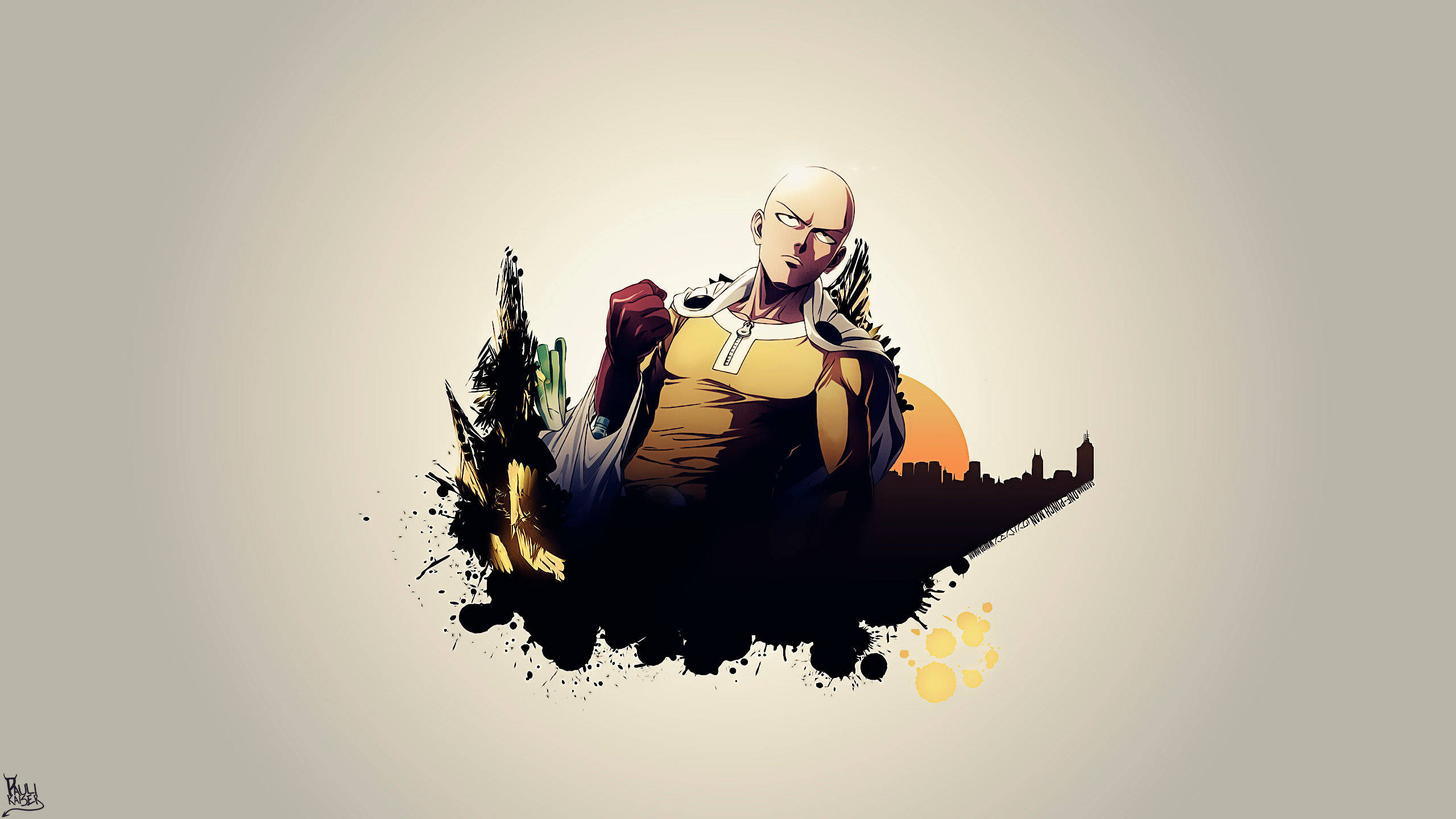 Saitama, One-Punch Man, City skyline silhouette, HD Desktop wallpaper
