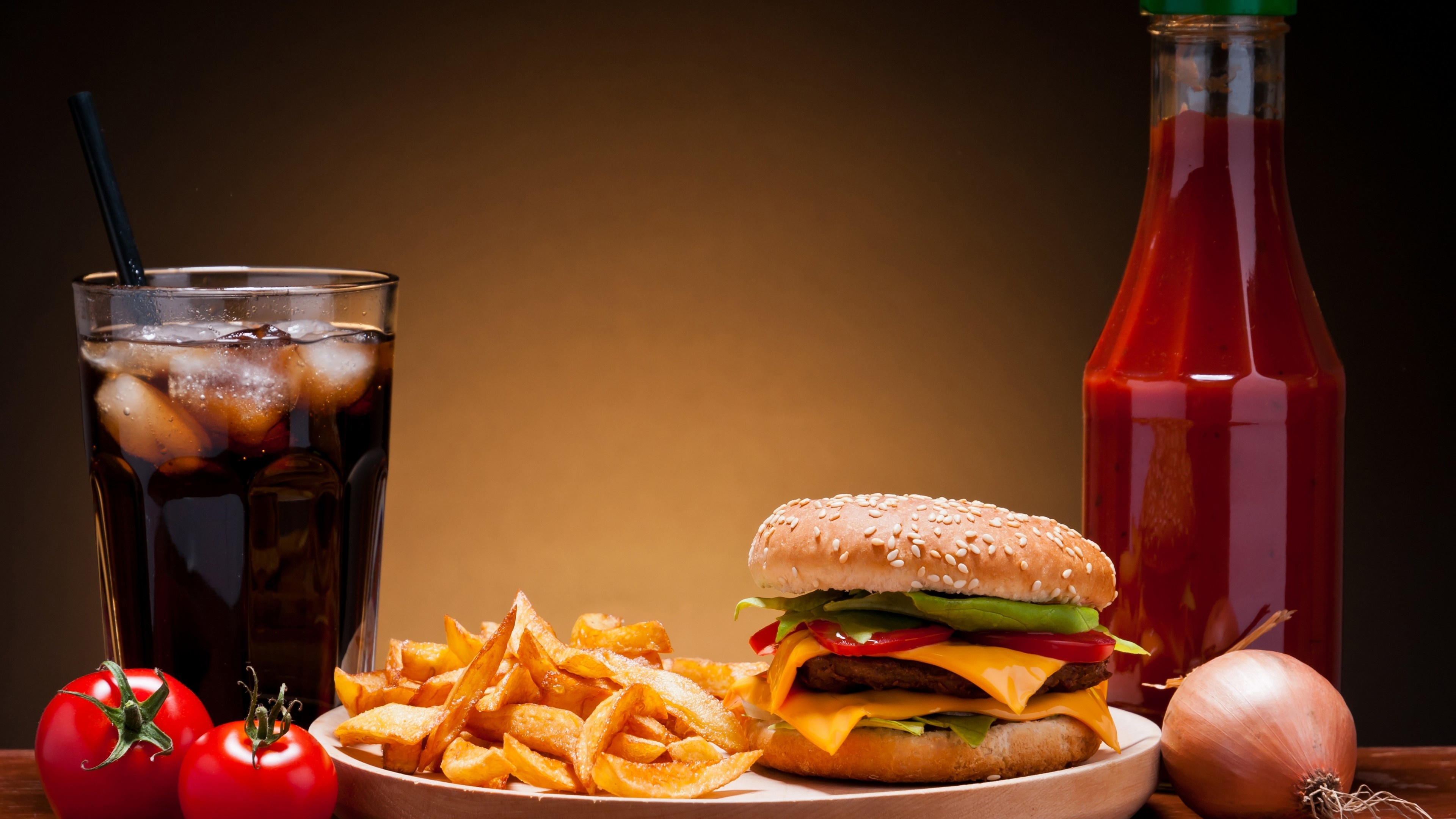 Cheeseburger with fries, Fast food goodness, Classic combo, Delicious indulgence, 3840x2160 4K Desktop