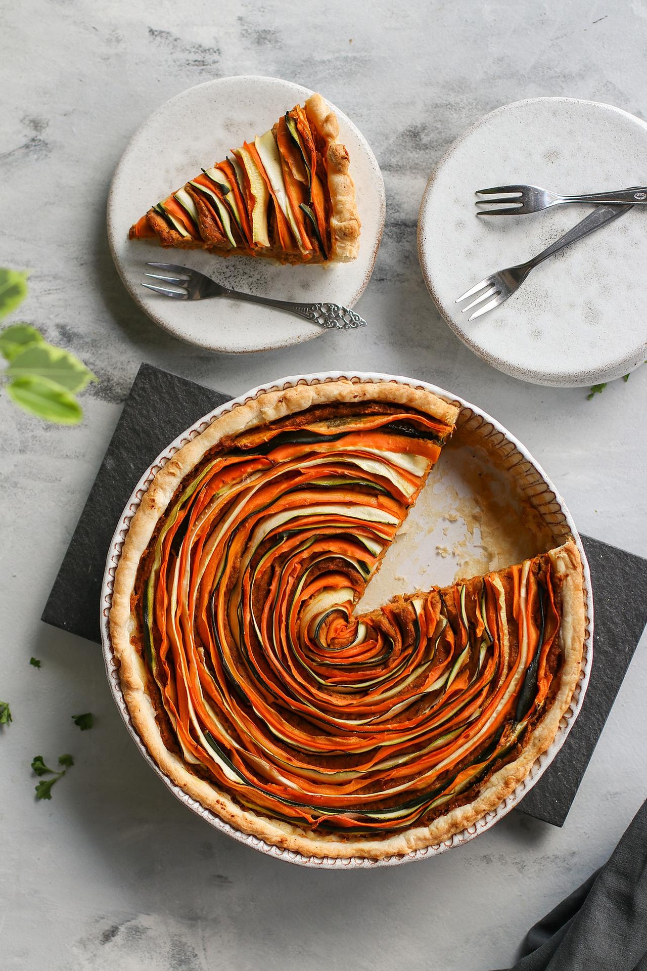 Sun-dried tomato and roasted vegetable tart, Pick Up Limes creation, Bursting with flavors, Perfectly savory, 1280x1920 HD Phone