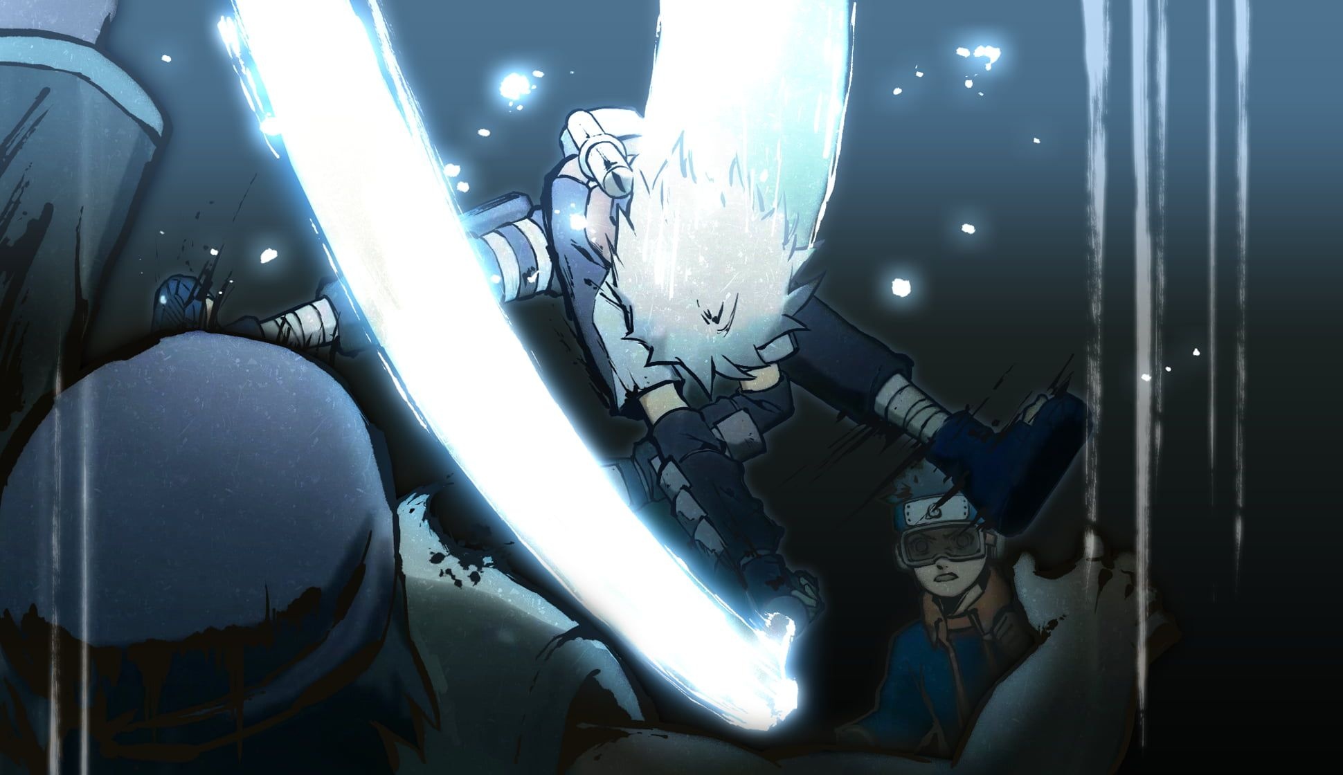 Young Kakashi Hatake, Young Obito Uchiha, White Light Chakra Sabre, HD Desktop wallpaper