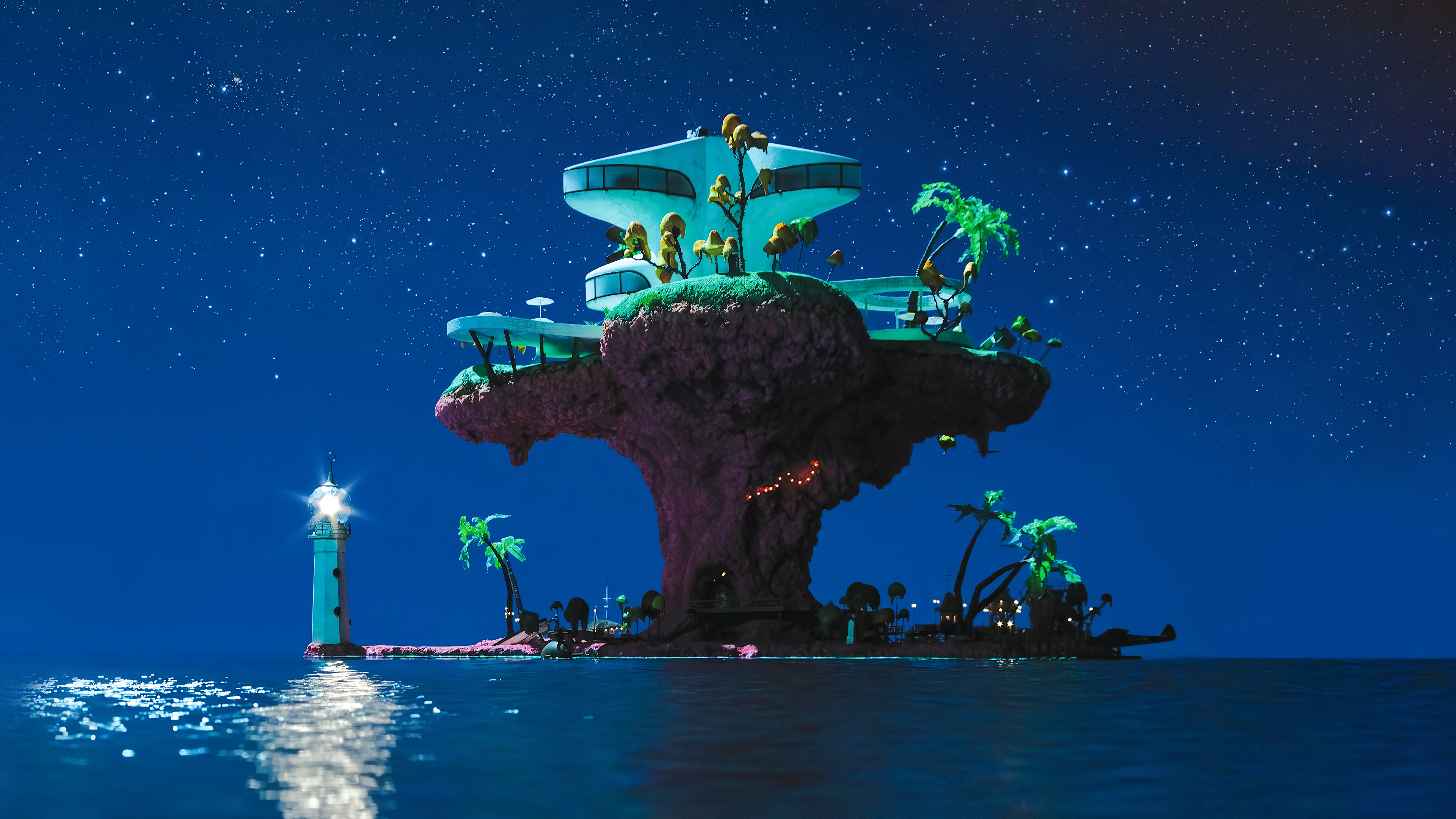 Gorillaz, Plastic Beach, Nocturnal vibes, Mesmerizing visuals, 3840x2160 4K Desktop