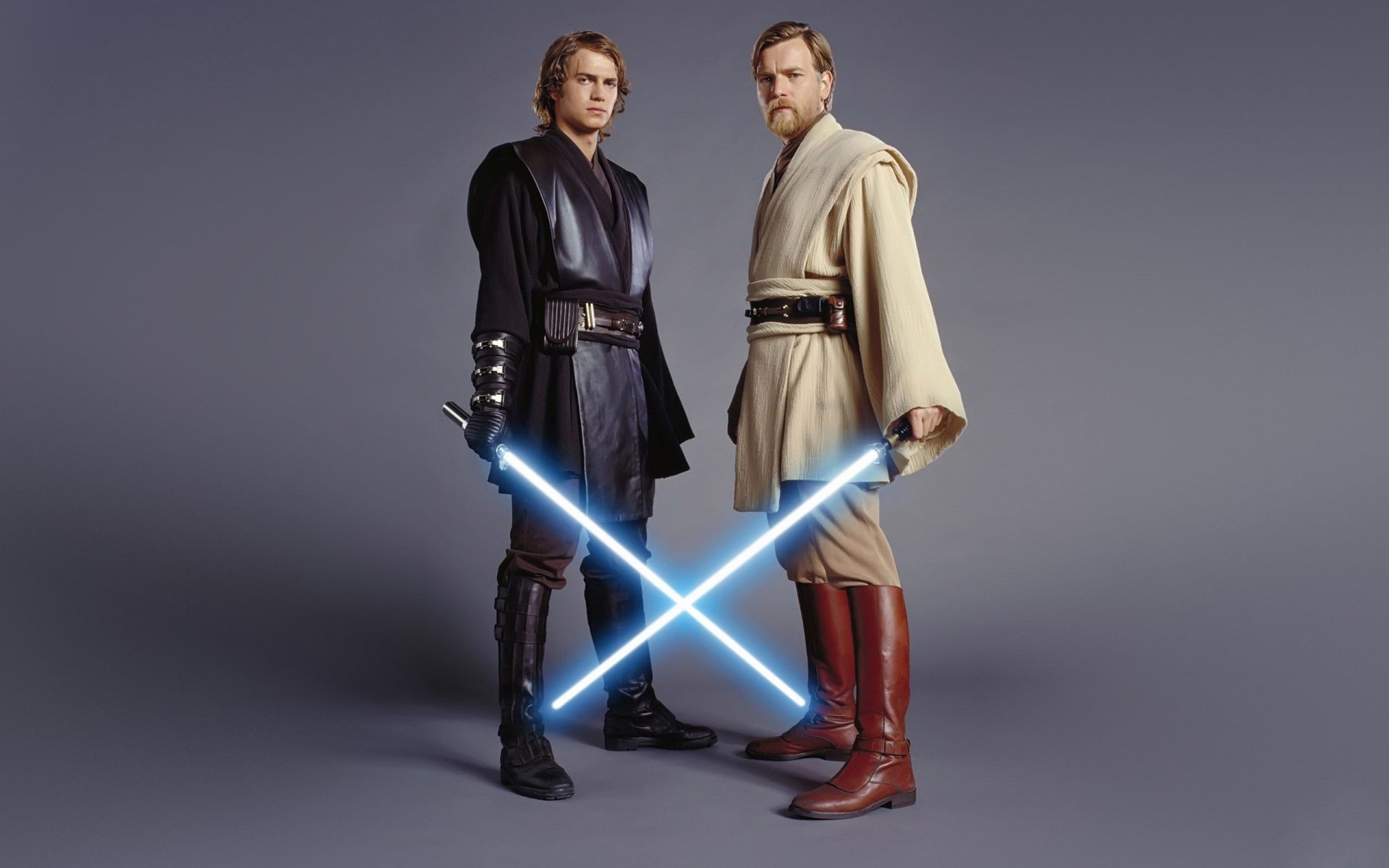 Anakin Skywalker, Obi-Wan Kenobi, Crossed blue lightsabers, Star Wars: Revenge of the Sith, HD Desktop wallpaper
