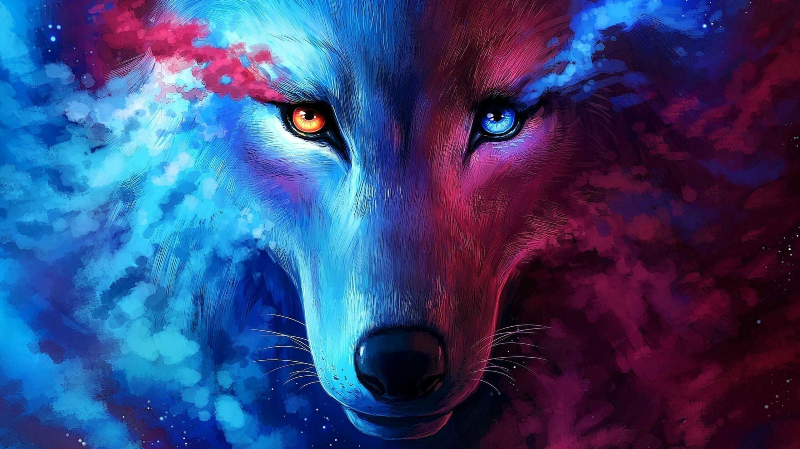 Galaxy wolf, Cosmic artwork, Dreamlike vibes, Celestial creature, 2560x1440 HD Desktop
