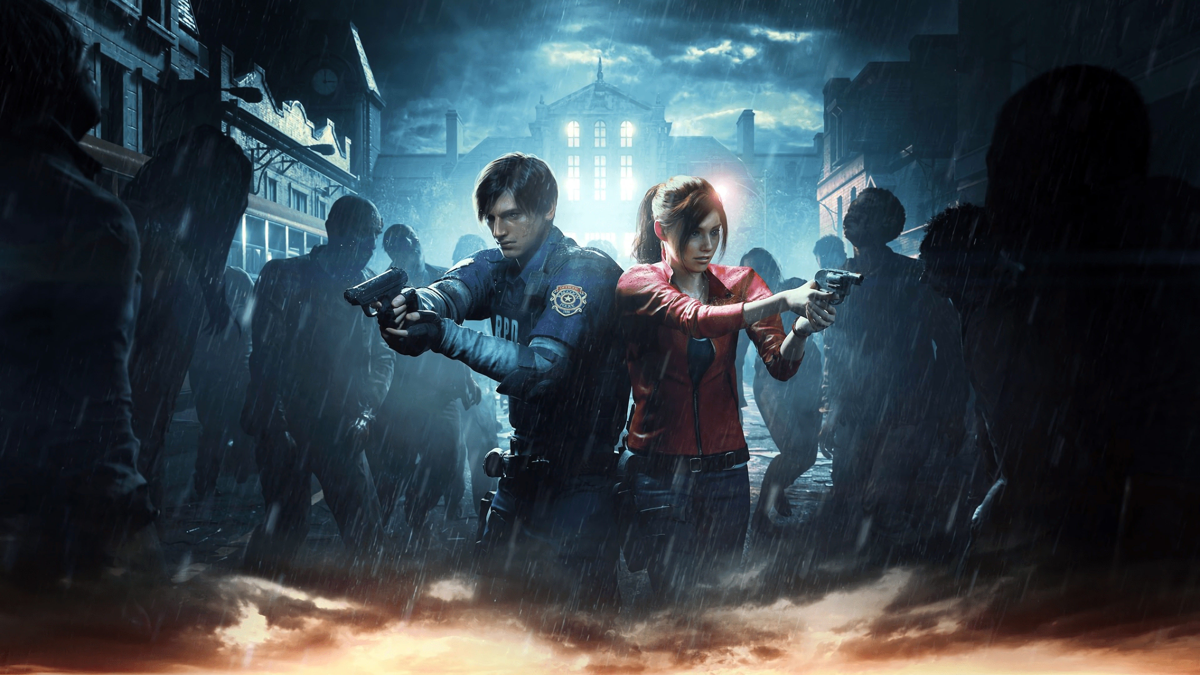 Leon S. Kennedy, Claire Redfield, Raccoon Police Department, 4K Desktop wallpaper