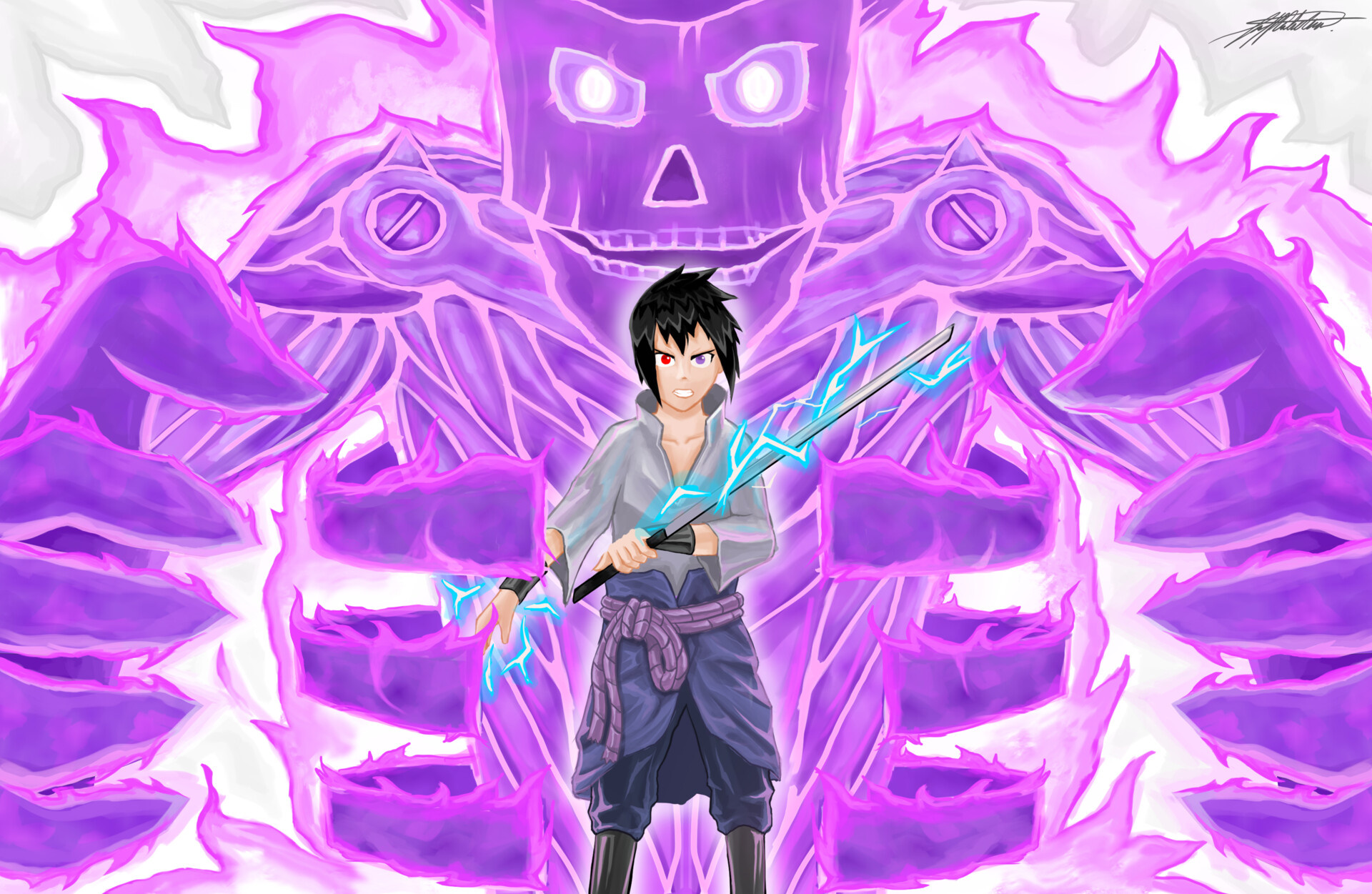 Sasuke Uchiha, Sasuke's Susanoo, Chidori Katana, HD Desktop wallpaper