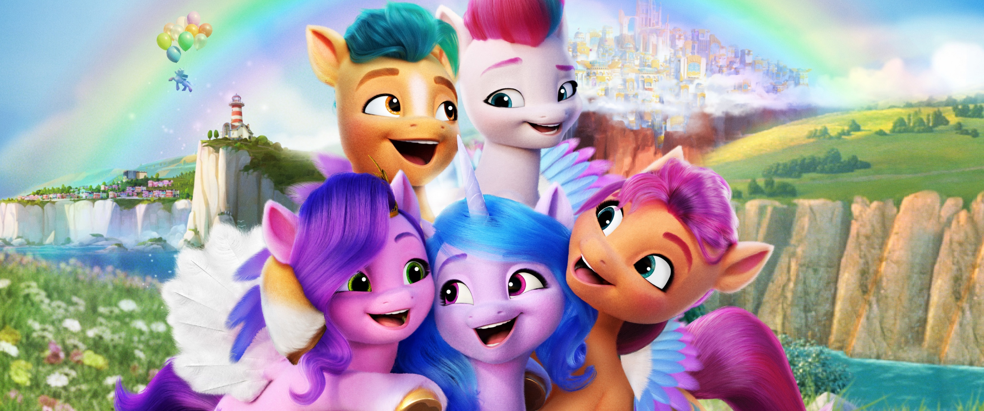 My Little Pony, A New Generation, Sunny Starscout, Izzy Moonbow, 3440x1440 Dual Screen Desktop