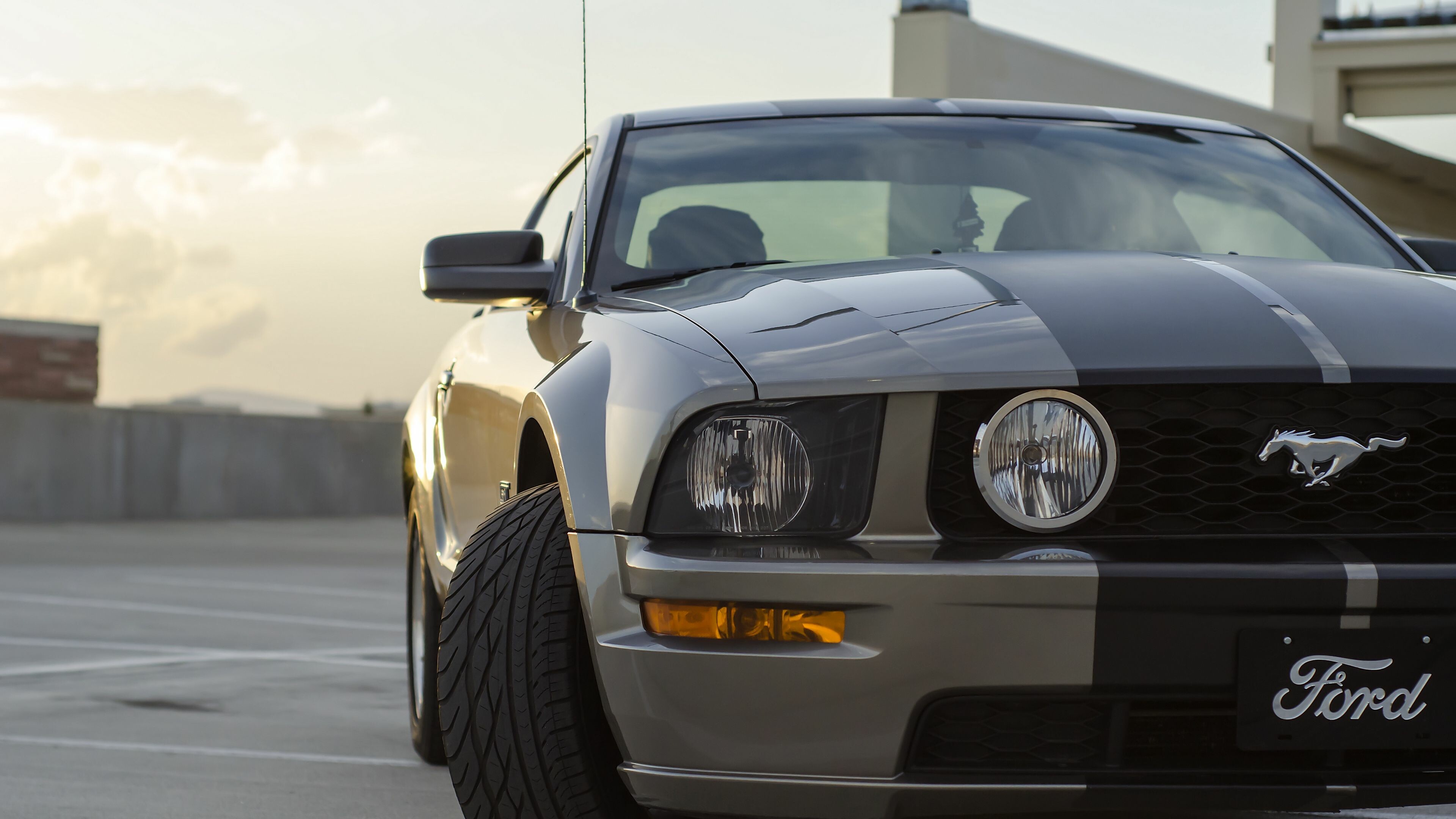 Ford Mustang GT, Front view, Headlight focus, Captivating aesthetics, 3840x2160 4K Desktop