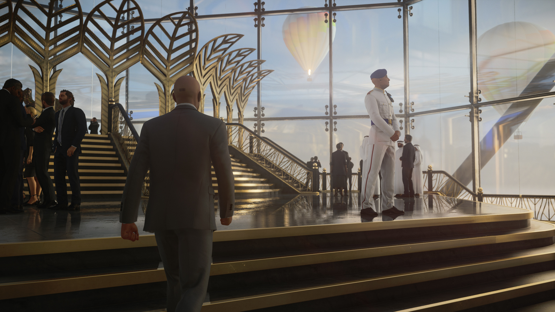 Agent 47, Burj Al-Ghazali atrium, Hot air balloon, Full HD Desktop wallpaper