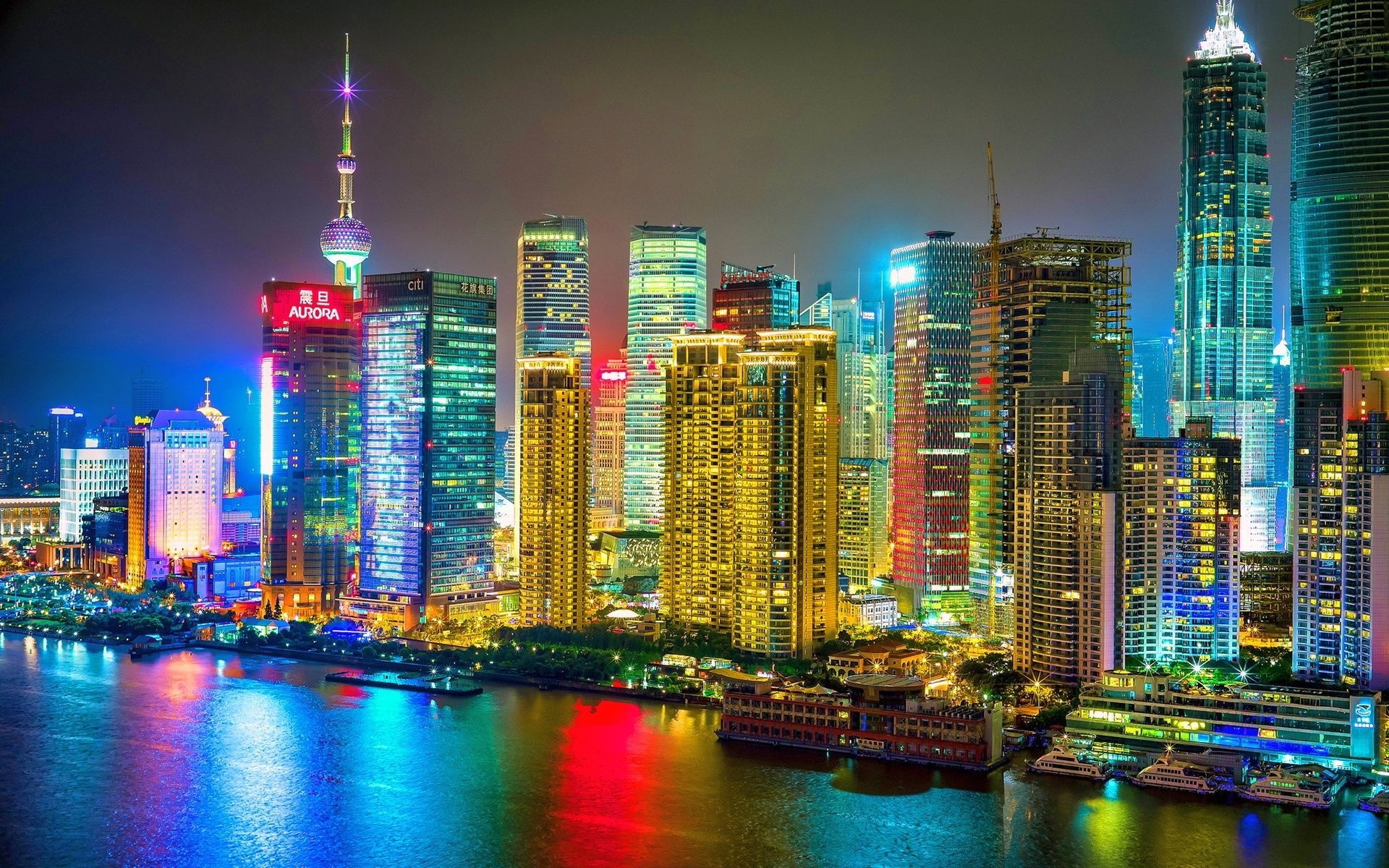 Oriental Pearl Tower, Jin Mao Tower, Huangpu River, HD Desktop wallpaper
