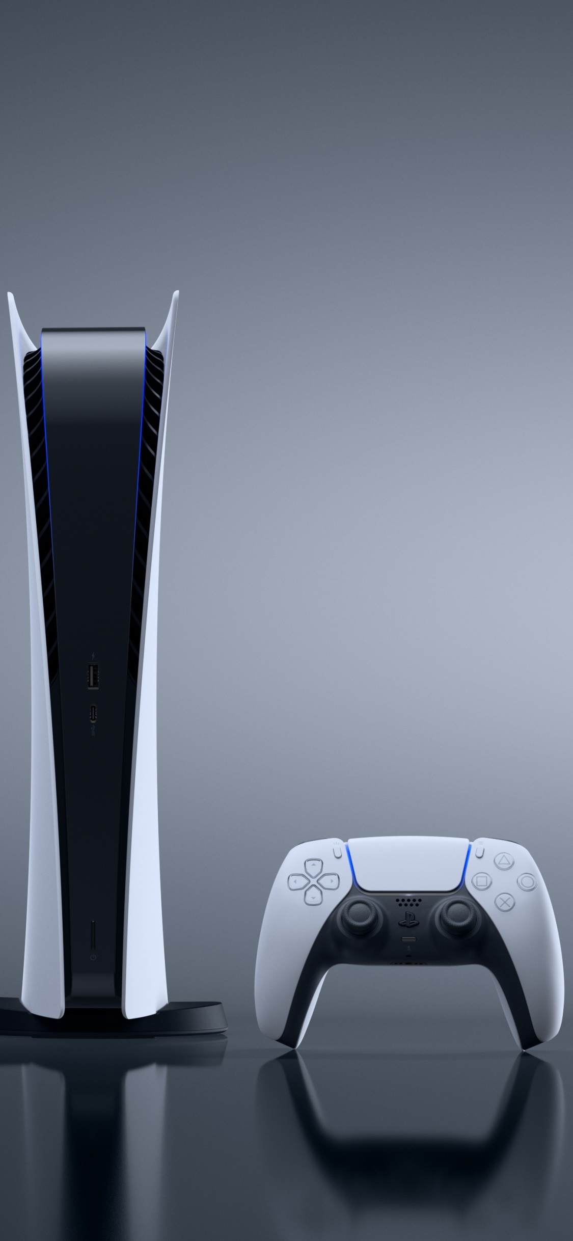 PlayStation 5 console, DualSense wireless controller, Grey gradient studio backdrop, HD Phone wallpaper