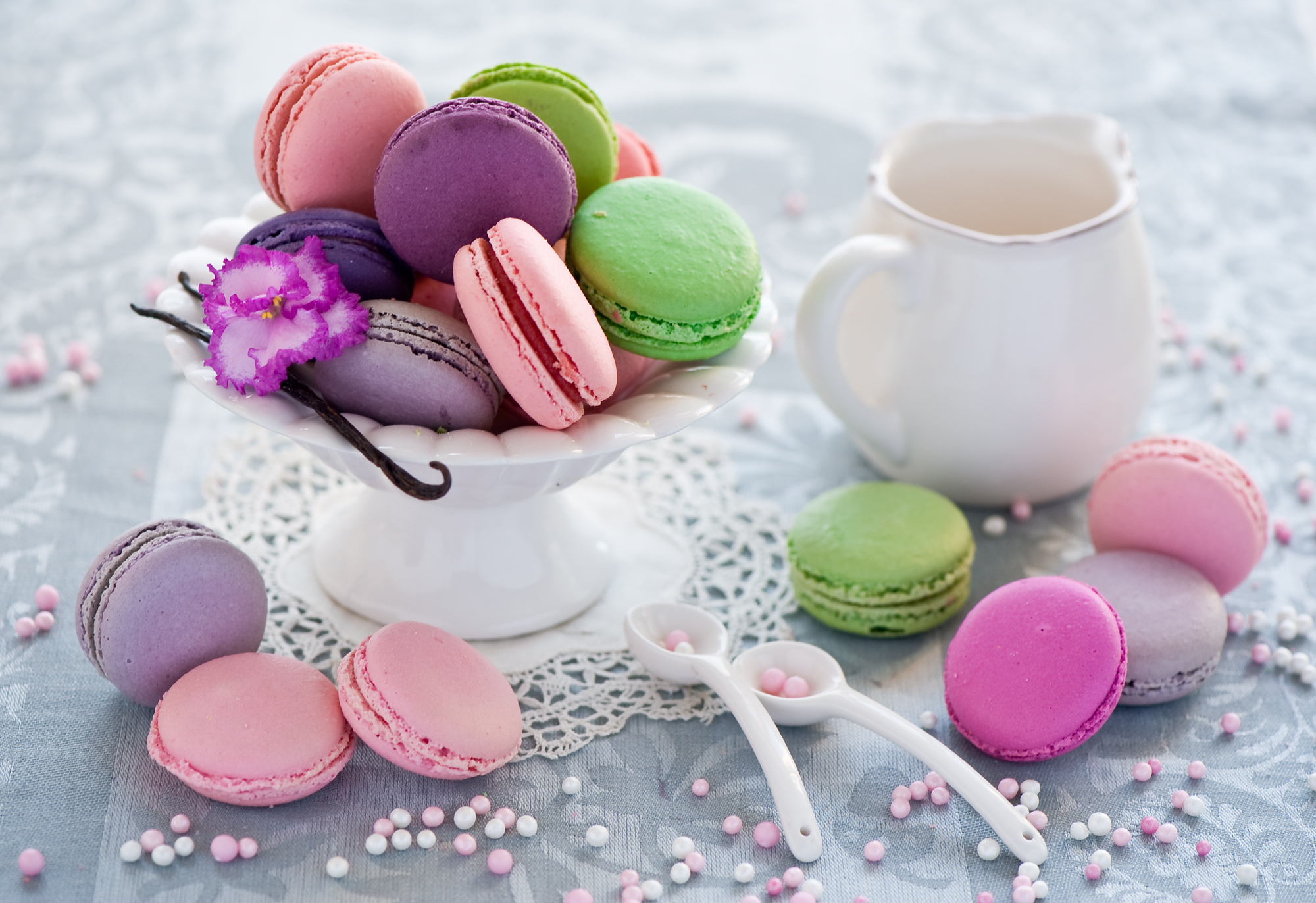 Delicate macaron desserts, Sweet confectionery, Baking cookies, Jug container, 2000x1380 HD Desktop