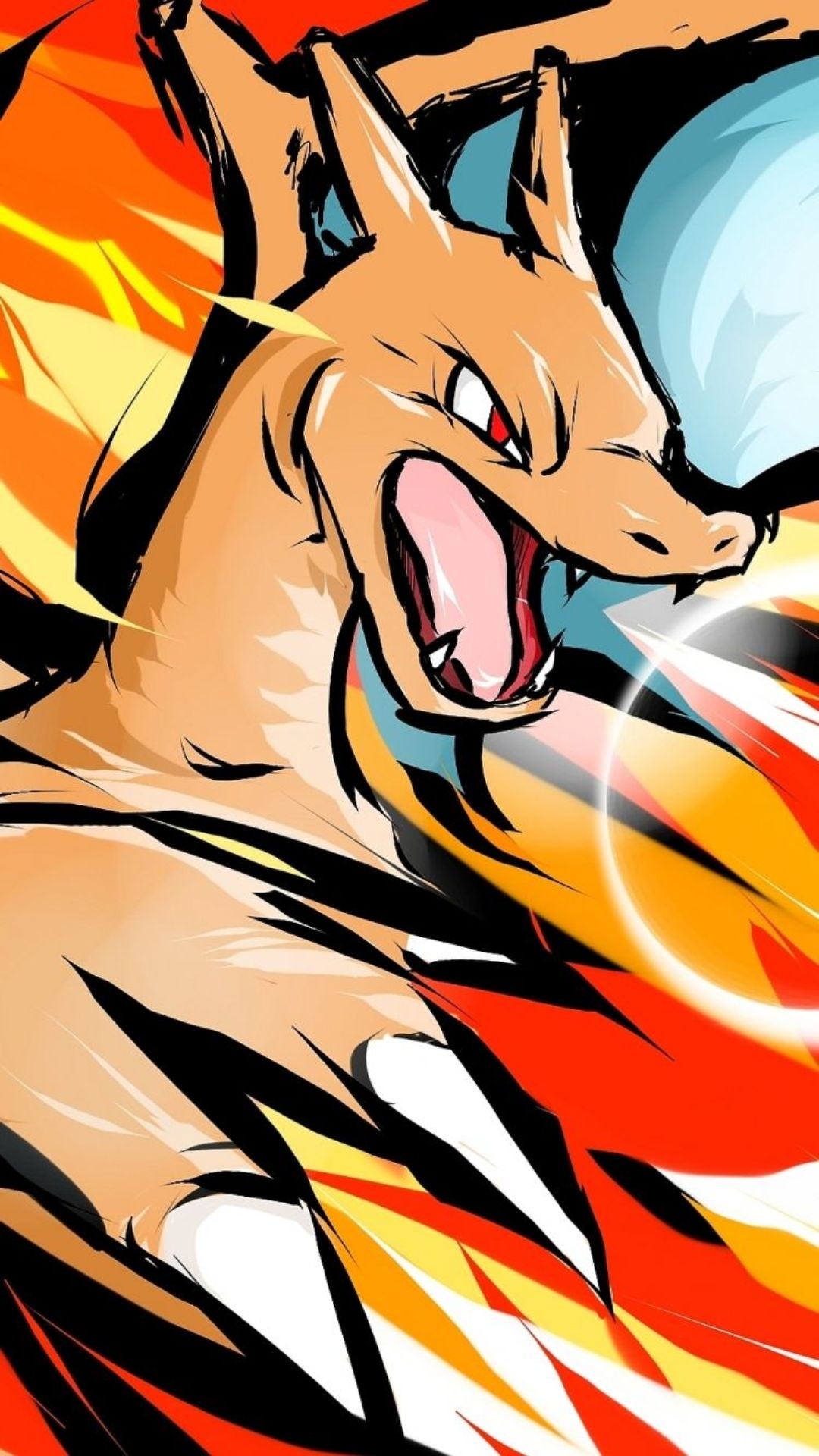 Charizard, Flamethrower fire blast, Anime ink art style, Full HD Phone wallpaper