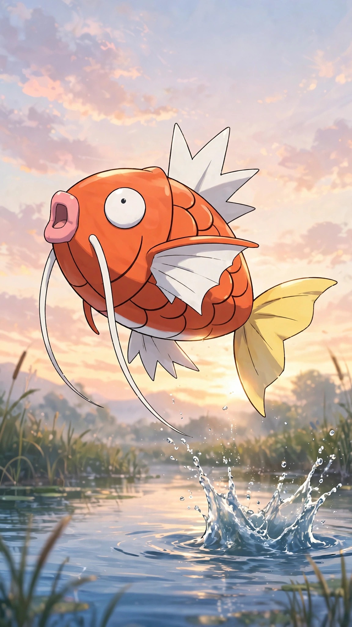 Magikarp leaping, Pond sunset, Water splash, Kanto, HD Phone wallpaper