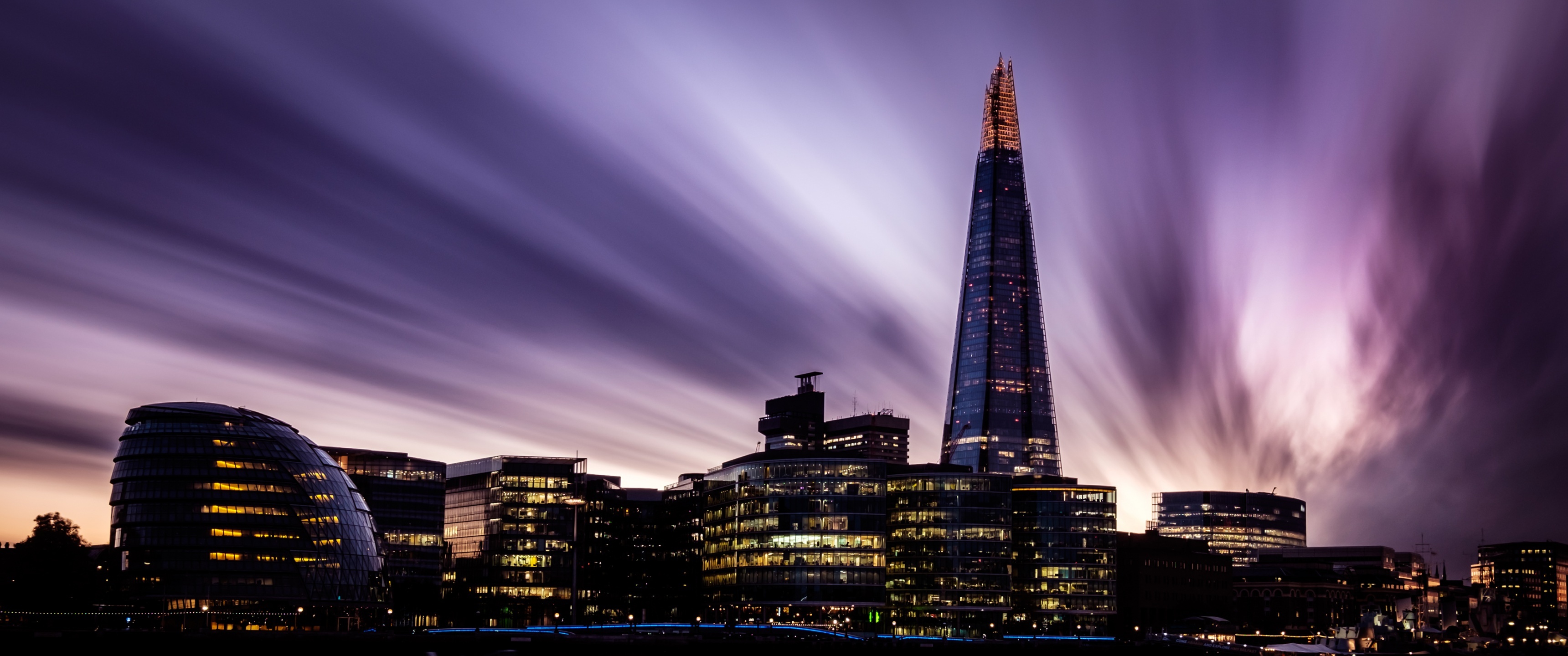 The Shard, London wallpaper 4k, Landmark, Cityscape, 3440x1440 Dual Screen Desktop