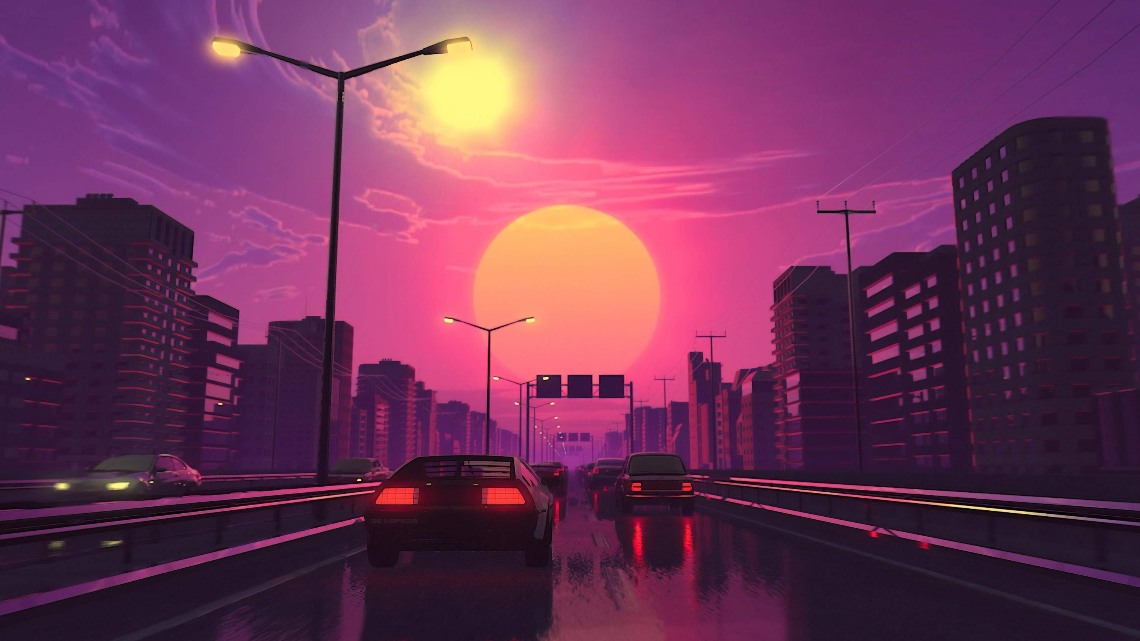 Cartoon Skyline, 1980 retro city, 4k wallpapers, 3840x2160 4K Desktop