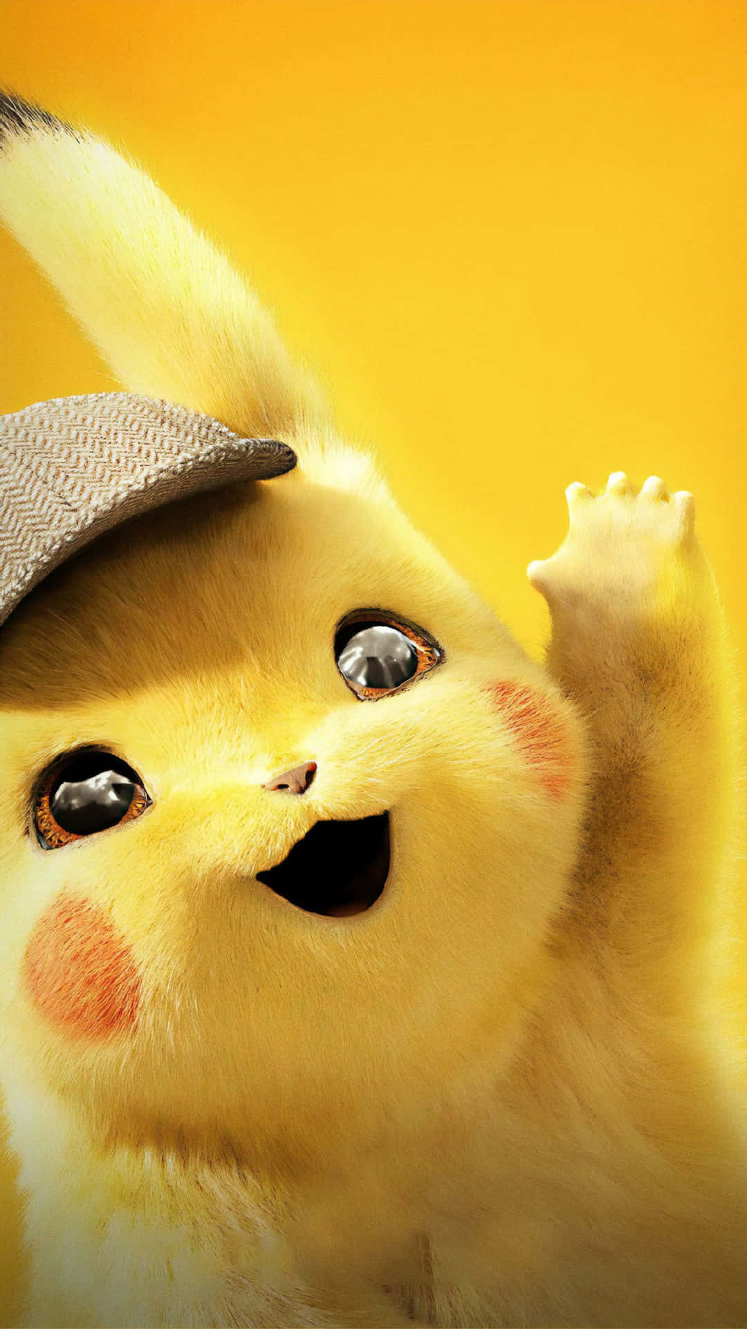 Detective Pikachu, tweed deerstalker hat, waving paw, Full HD Phone wallpaper