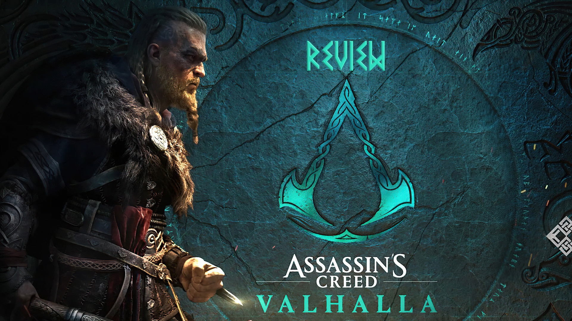 Male Eivor, Assassin's Creed Valhalla logo, Assassin's Creed Valhalla title, Full HD Desktop wallpaper